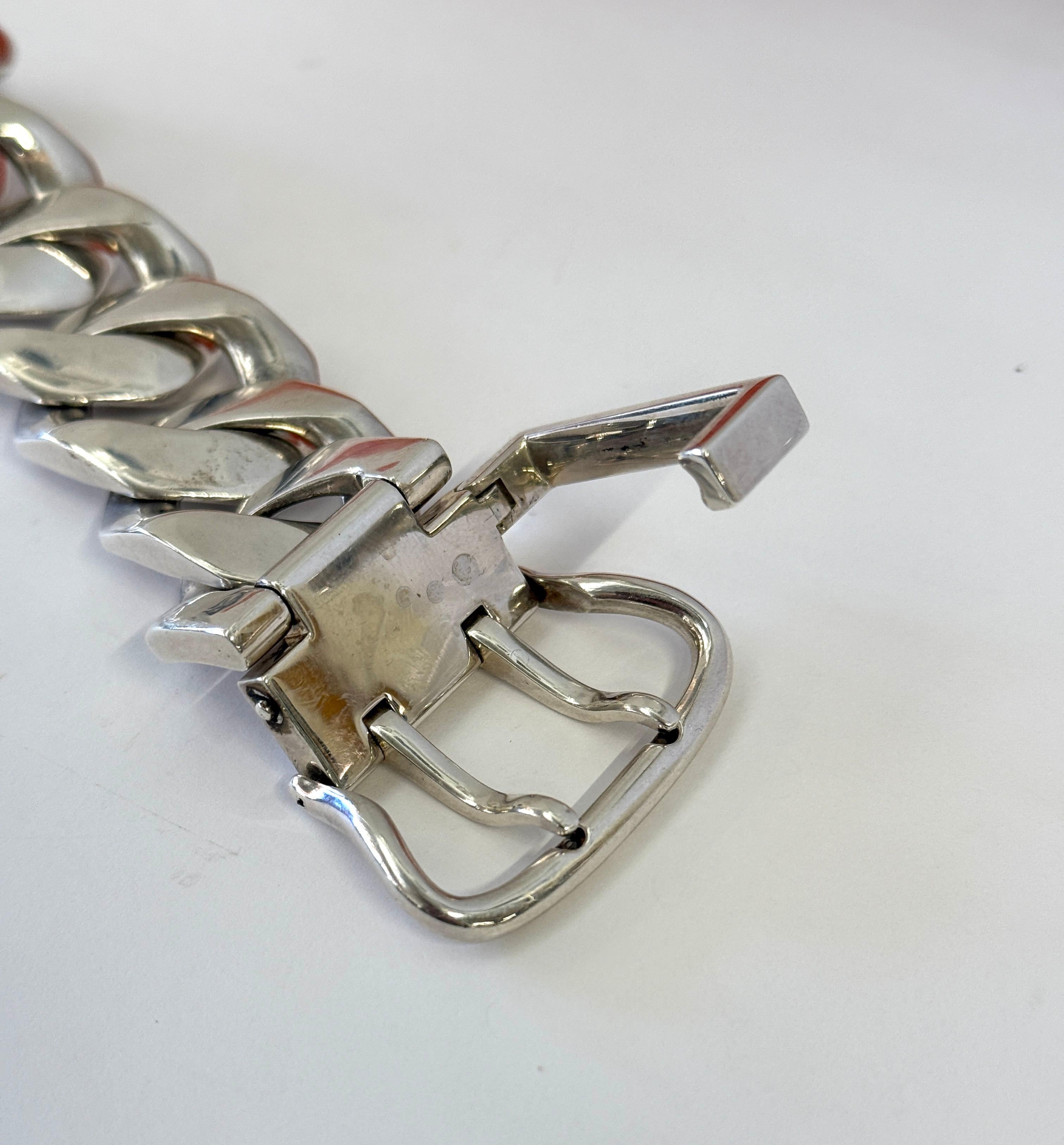 Hermes Boucle Sellier Sterling Silver Chain Link Bracelet 11