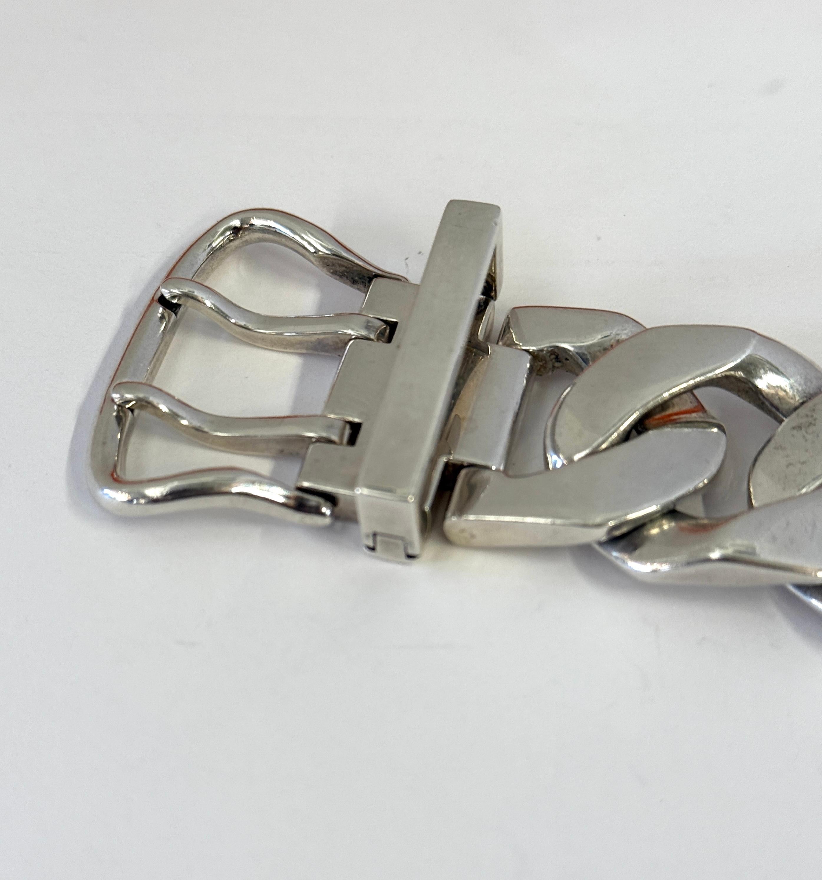 Hermes Boucle Sellier Sterling Silver Chain Link Bracelet 12