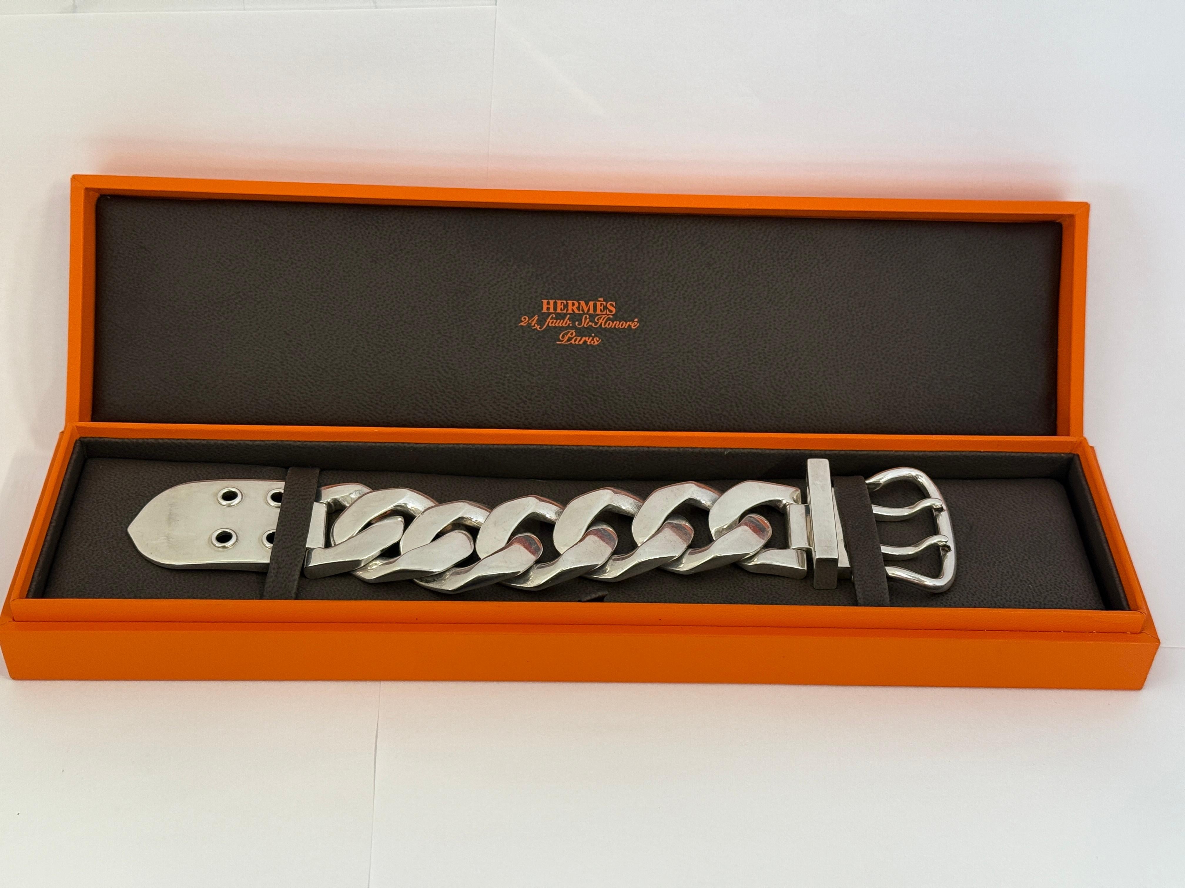 Hermes Boucle Sellier Sterling Silver Chain Link Bracelet 14