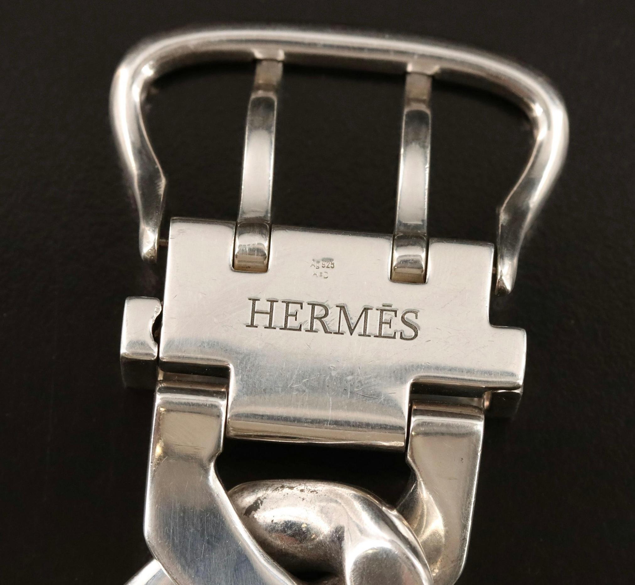 Hand-Crafted Hermes Boucle Sellier Sterling Silver Chain Link Bracelet