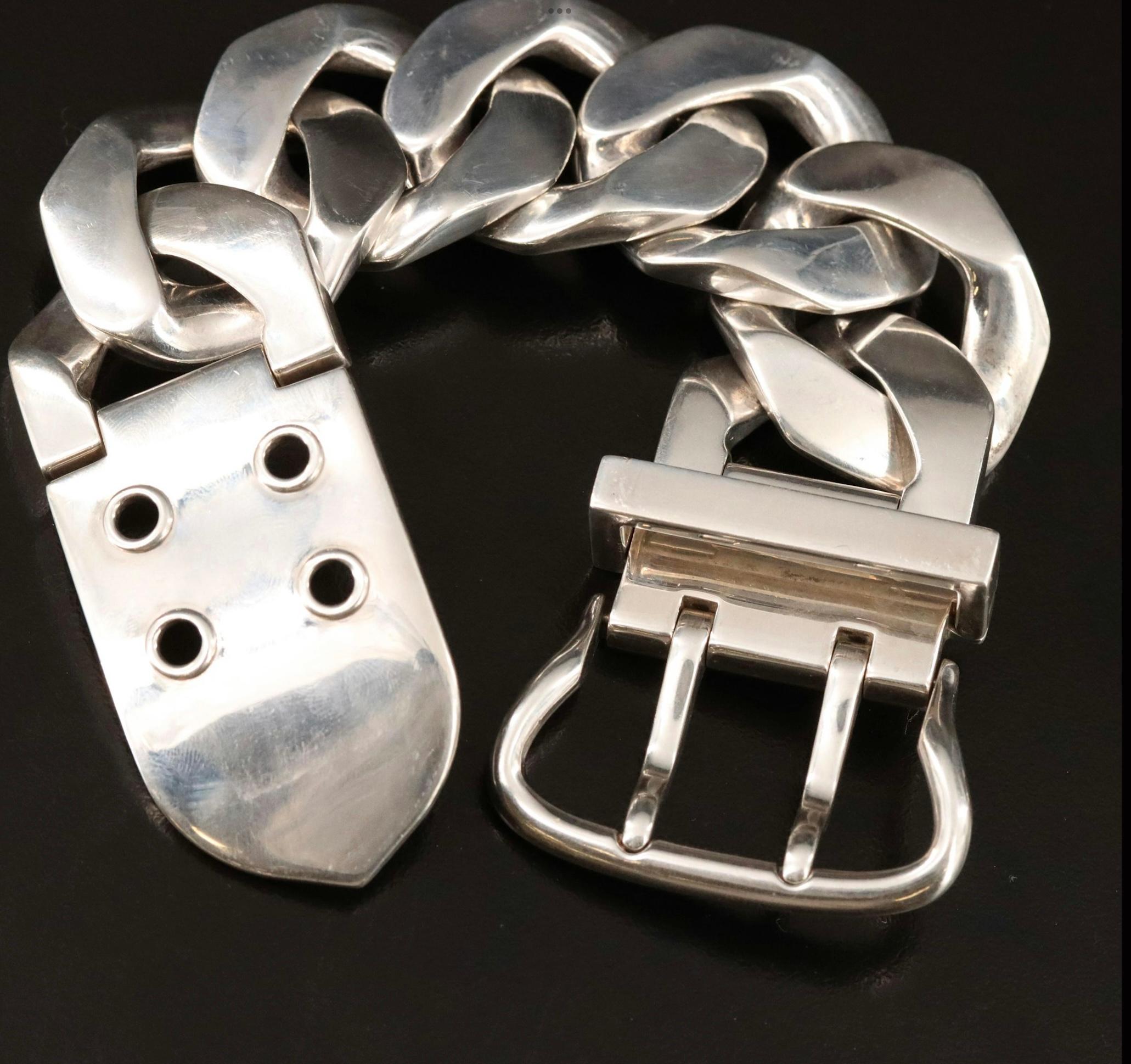 20th Century Hermes Boucle Sellier Sterling Silver Chain Link Bracelet