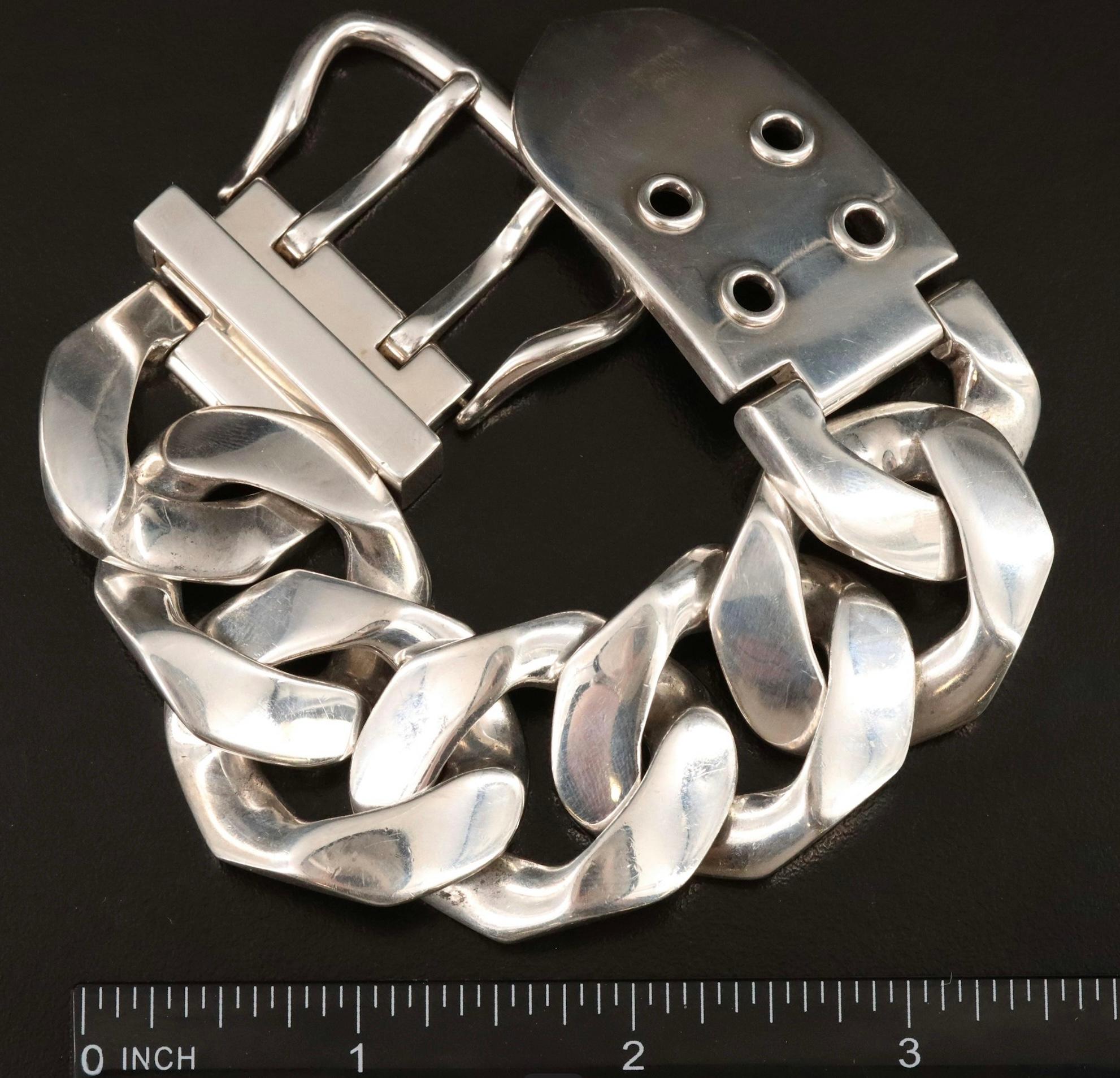 Hermes Boucle Sellier Sterling Silver Chain Link Bracelet 2
