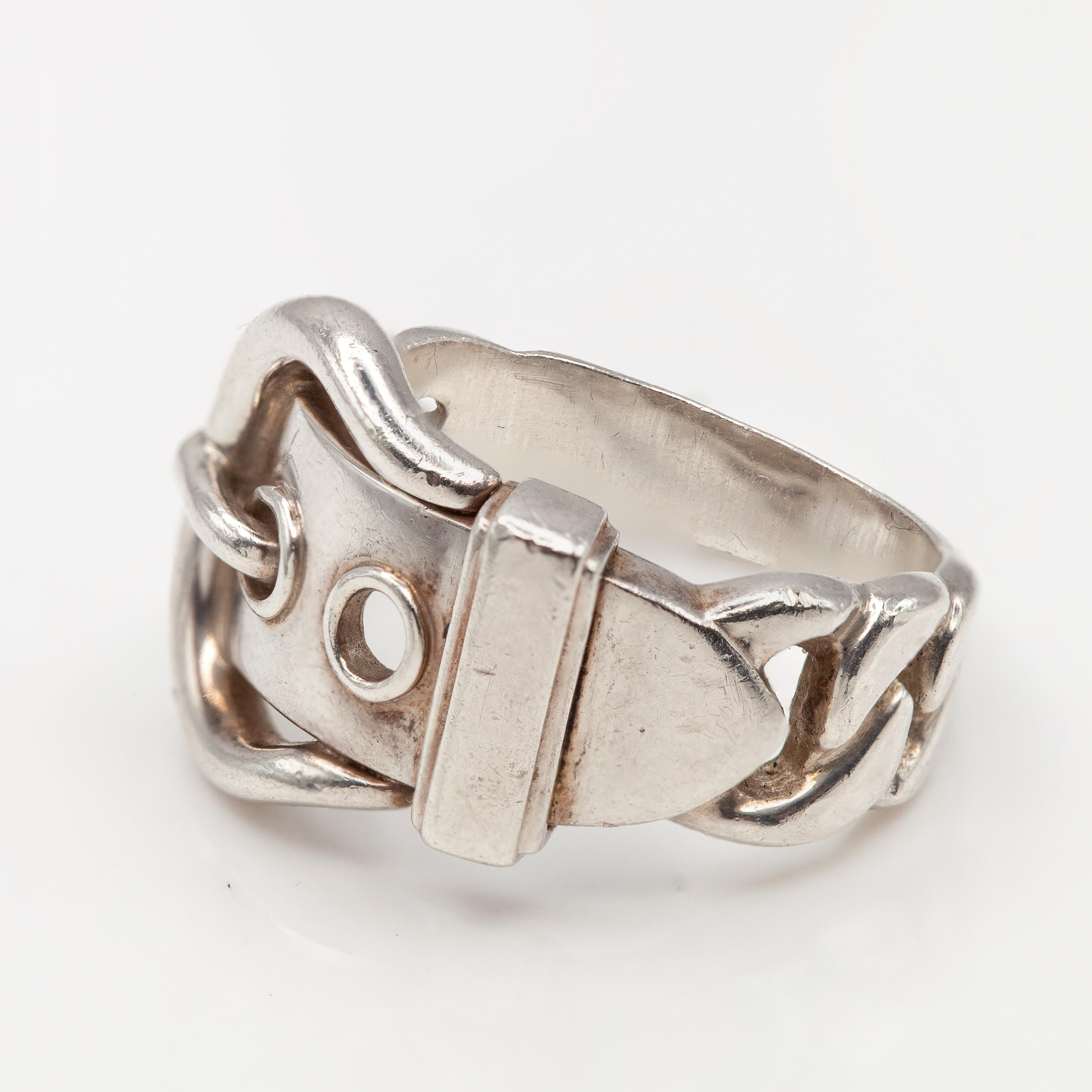 Moderno Anello Hermès Boucle Sellier in argento sterling in vendita