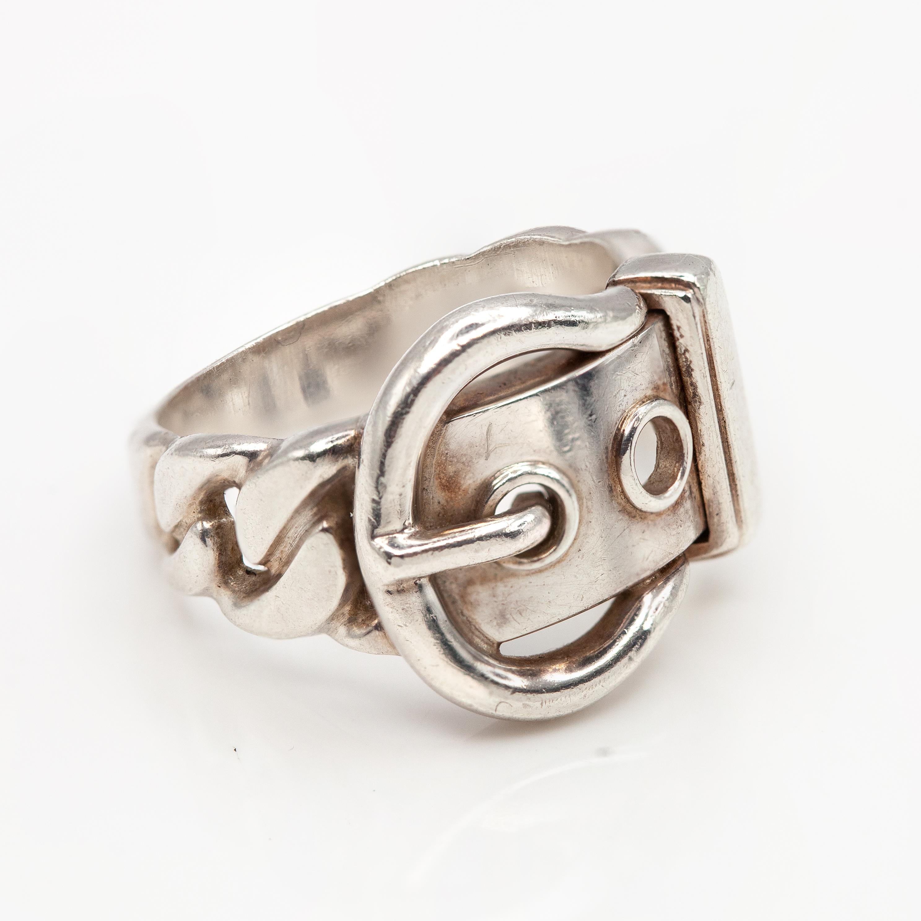 Anello Hermès Boucle Sellier in argento sterling in vendita 1