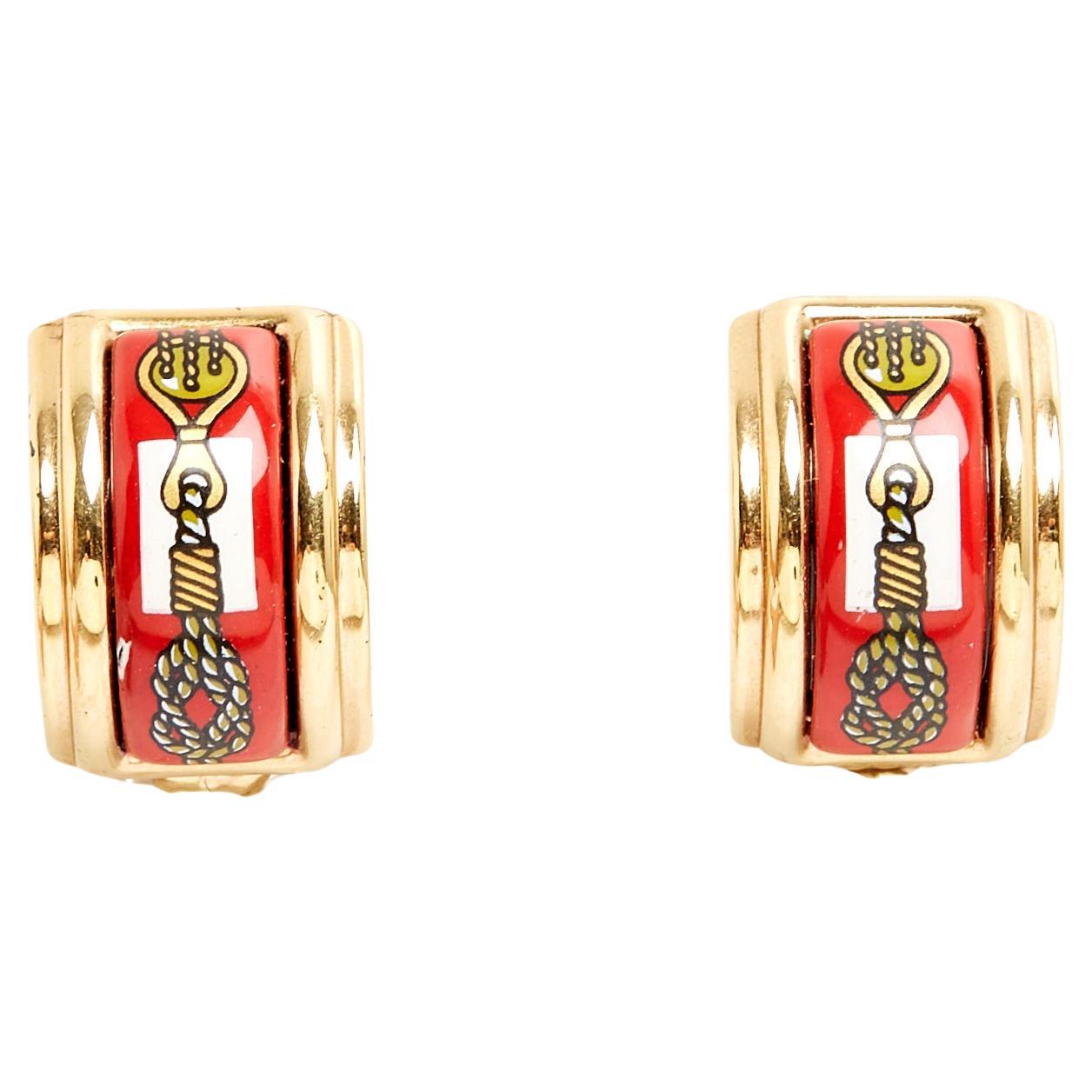 Hermès Boucles Clips Email Imprime Red Chaine Ancre Orecchini a clip Hermès in vendita