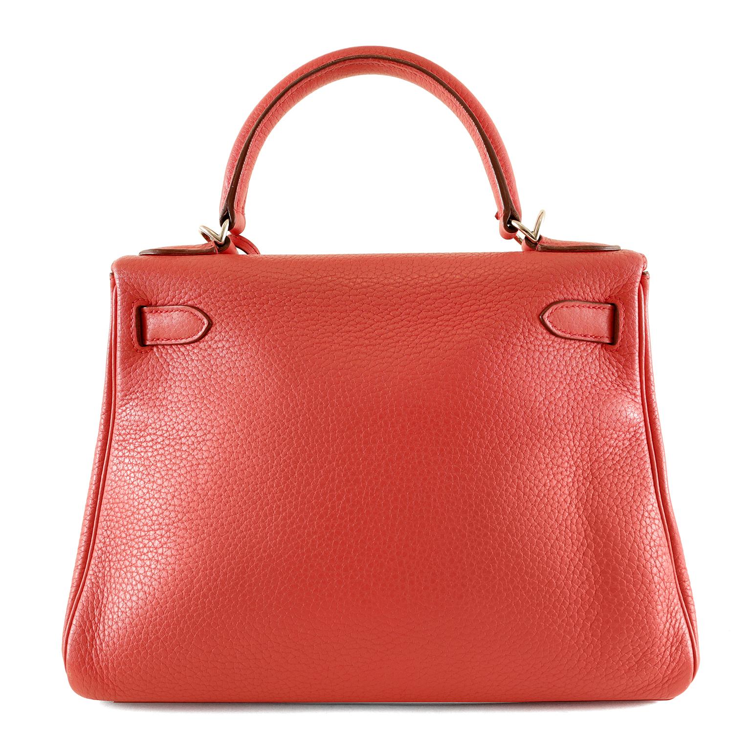 Hermès Bougainvillea 28 cm Clemence Kelly- Excellent Plus Condition 
Hermès bags are considered the ultimate luxury item worldwide.  Each piece is handcrafted with waitlists that can exceed a year or more.  Bougainvillea is a vibrant red with