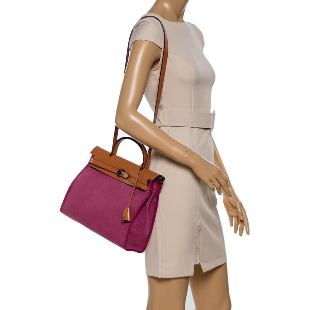 Bolso Hermes Bougainvillea de lona y piel Herbag Zip 31 Marrón