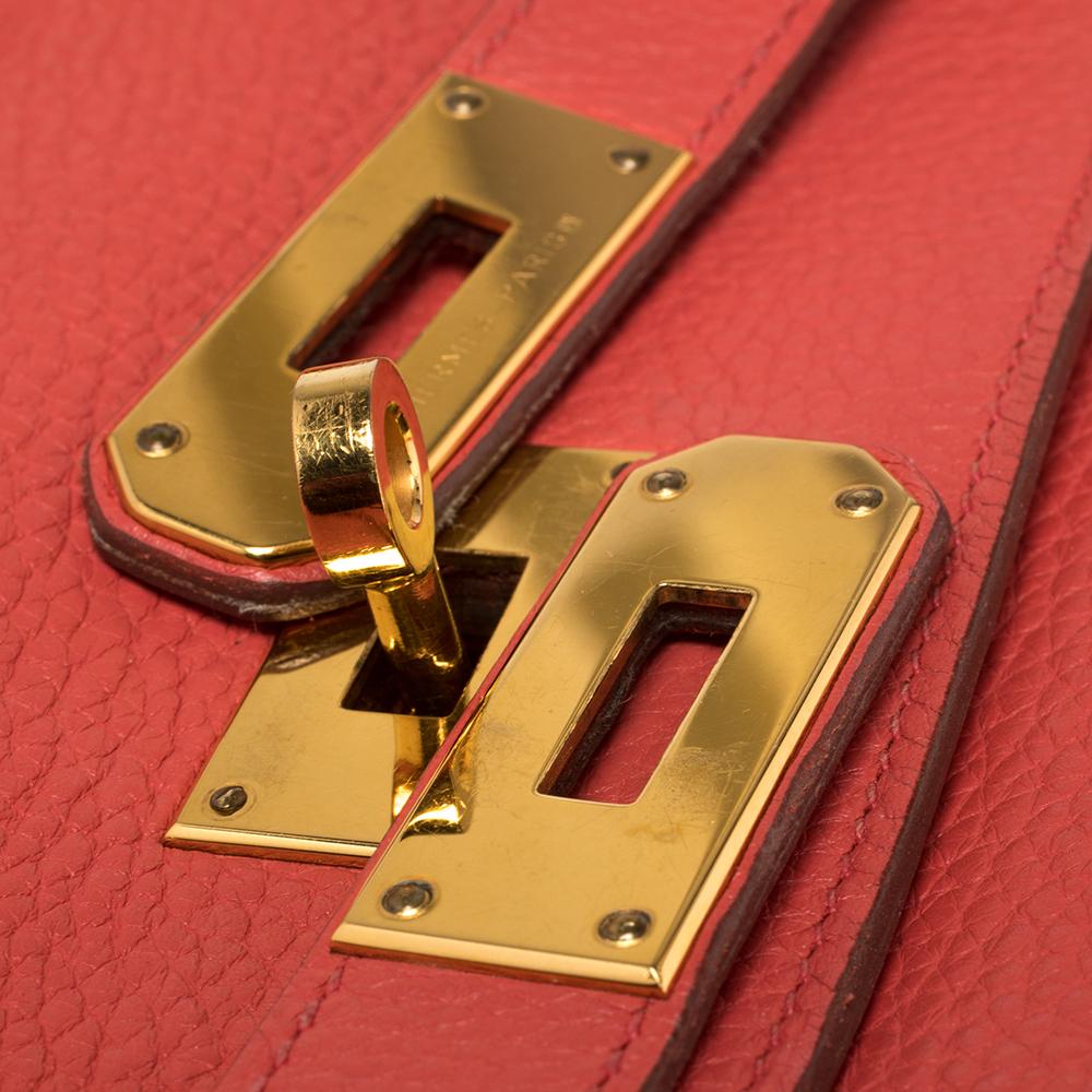 Hermes Bougainvillea Clemence Leather Gold Hardware Shoulder Kelly 42 Bag In Good Condition In Dubai, Al Qouz 2