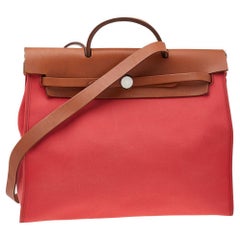 Hermes Bougainvillea/Fauve Canvas and Leather Herbag Zip 39 Bag at