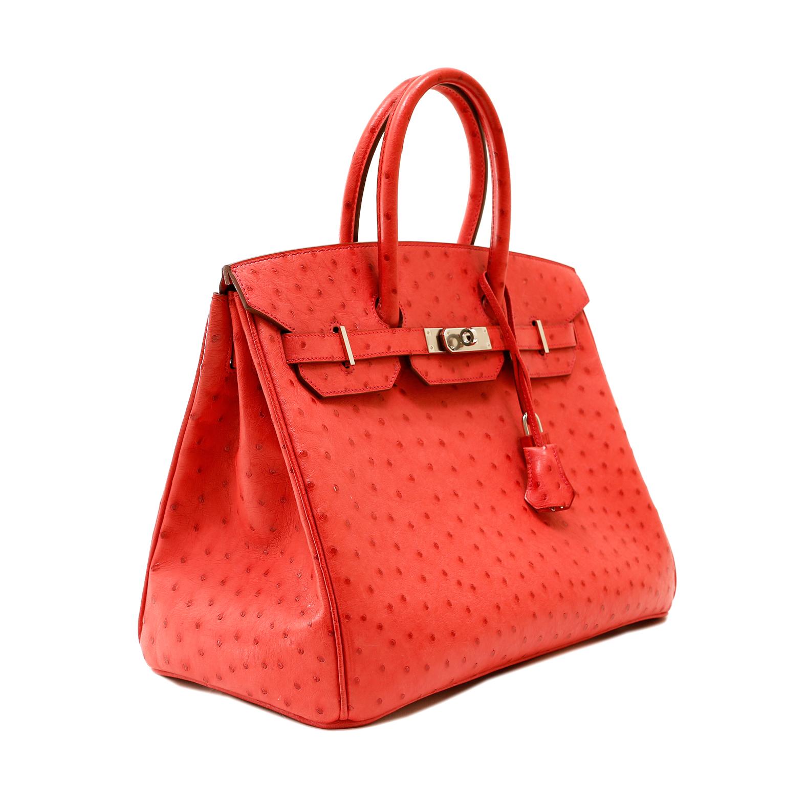 Red Hermès Bougainvillea Ostrich 35cm Birkin Bag with Palladium