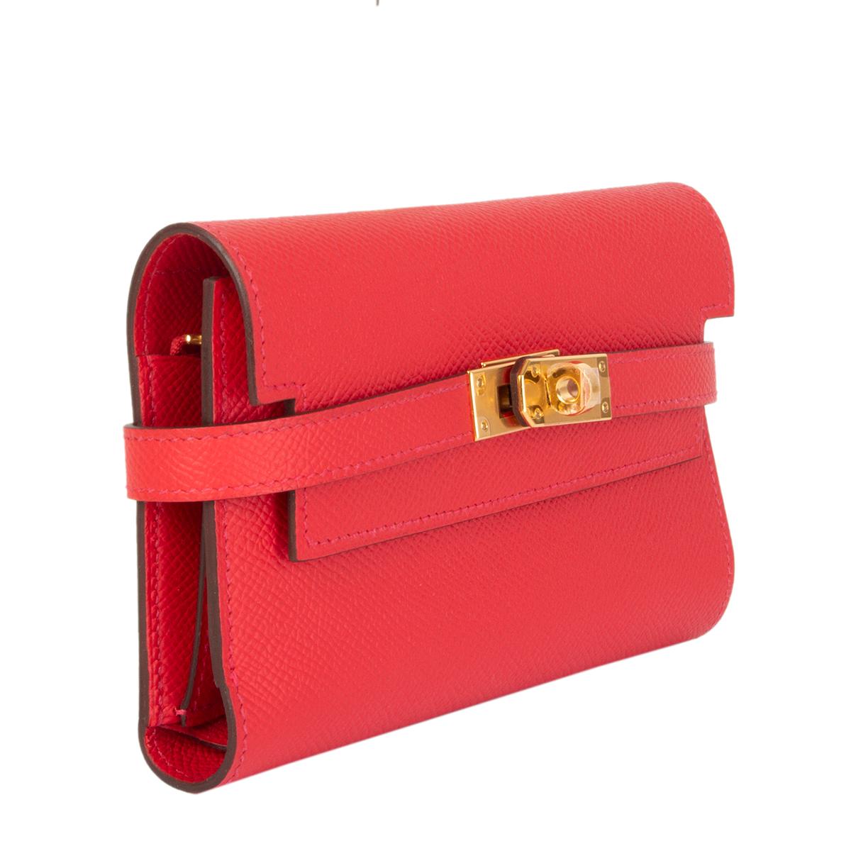 Hermes 'Kelly Depliant Medium' wallet in Bougainvillea Veau Epsom leather. Large pocket for bills, five credit card slots, half-size pocket and zip pocket for coins. Brand new. Comes with box.

Width 16.5cm (6.4in)
Height 9.5cm (3.7in)
Depth 2cm