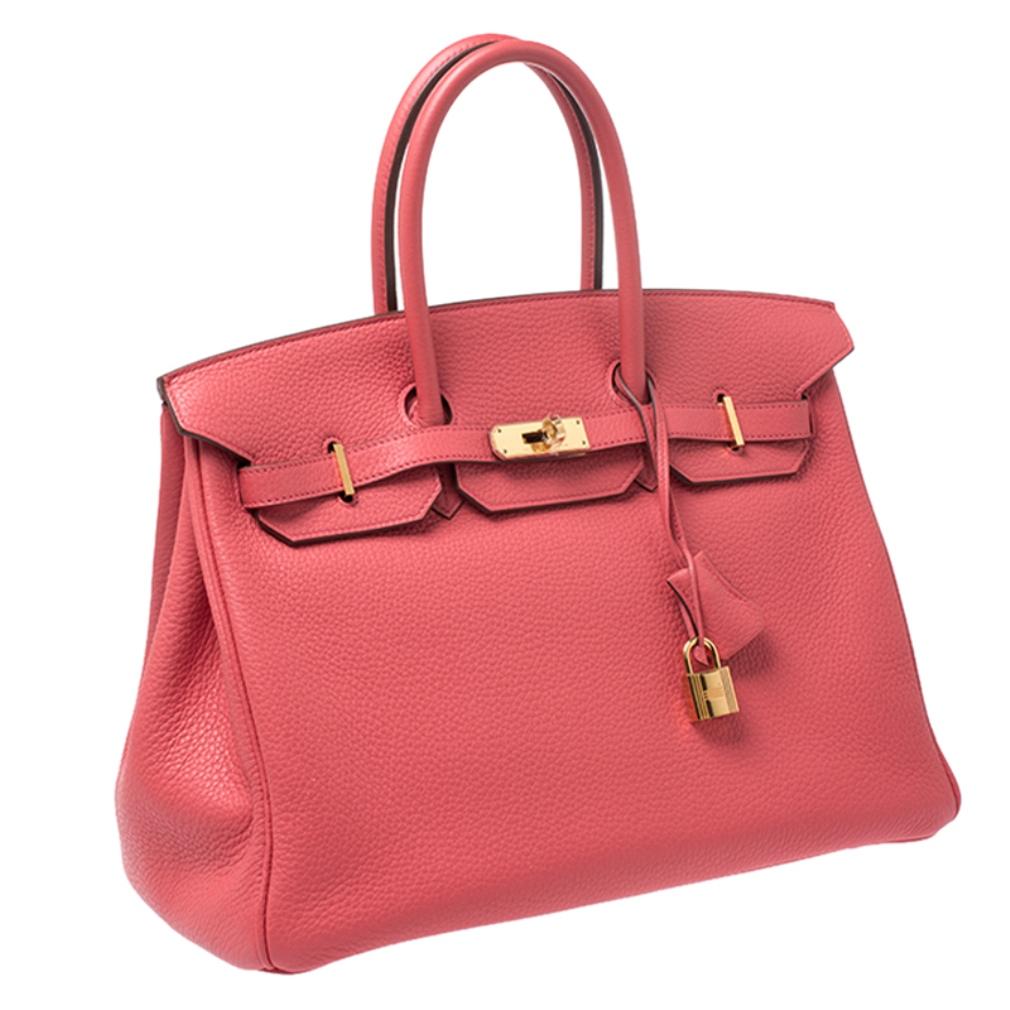 Pink Hermes Bougainvillier Clemence Leather Gold Hardware Birkin 35 Bag