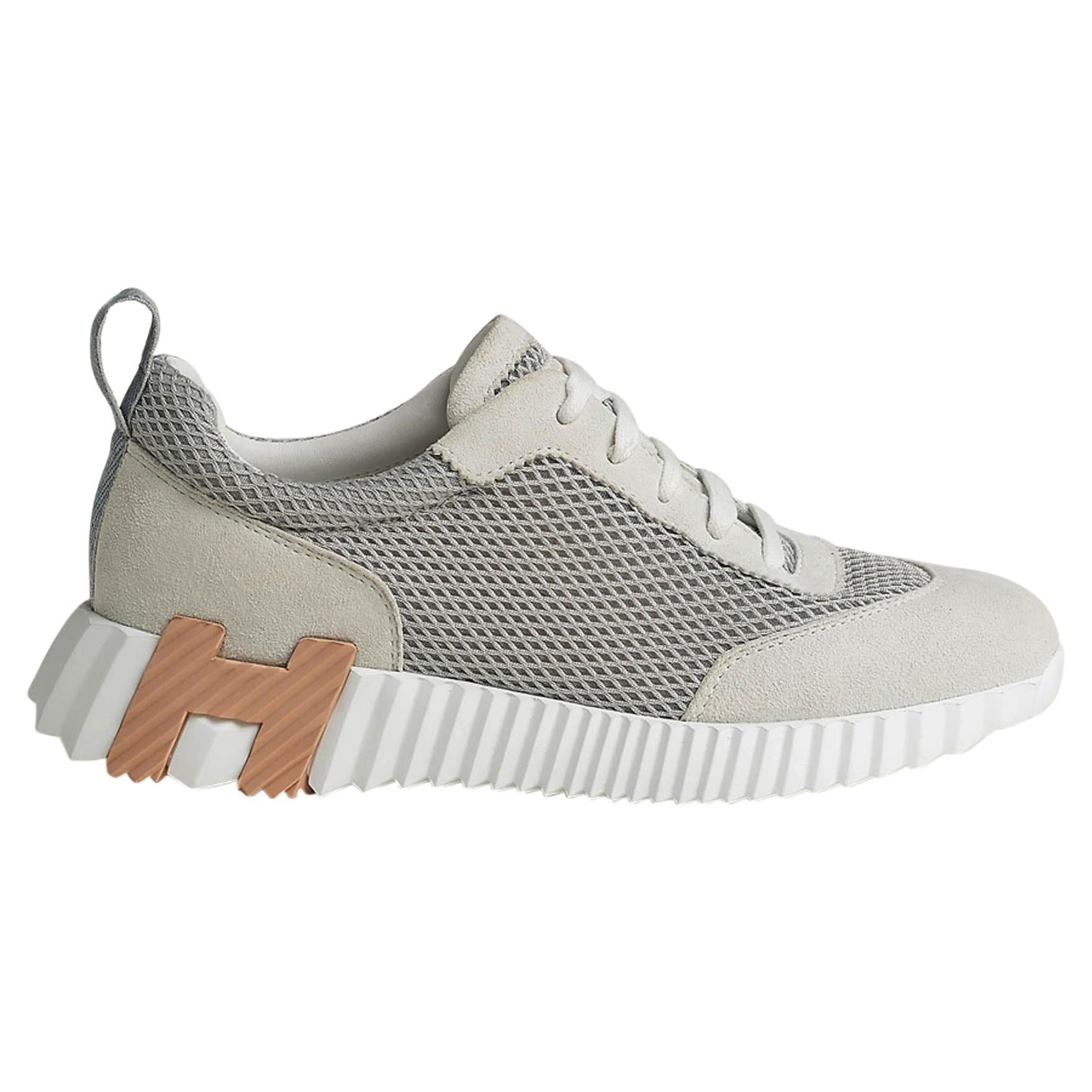 Hermes Bouncing Sneaker Gris Lulea and Blanc 37 / 7 For Sale