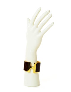 Hermes Bourgogne Burgundy/ Gold Enamel Extra Wide H Clic Clac Bracelet sz PM