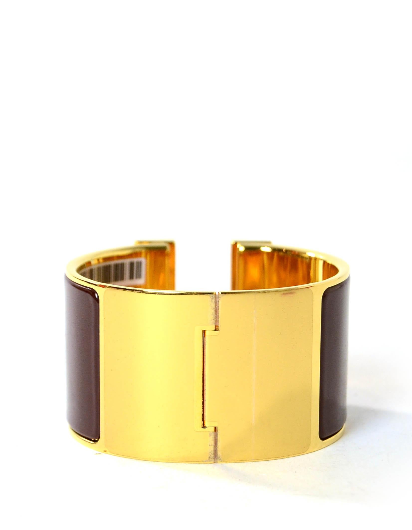 Hermes Bourgogne Burgundy/ Gold Enamel Extra Wide H Clic Clac Bracelet sz PM In Excellent Condition In New York, NY