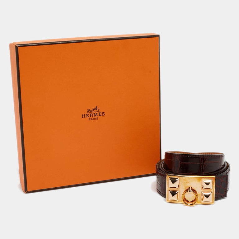 Hermes Bourgogne Crocodile Porosus Collier De Chien Belt 100 CM at