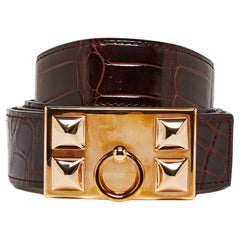 Hermes Bourgogne Cocodrilo Porosus Collier De Chien Cinturón 100 CM