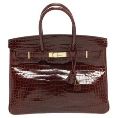 Hermes Bourgogne Krokodil Porosus Gold Finish Birkin 35 Tasche