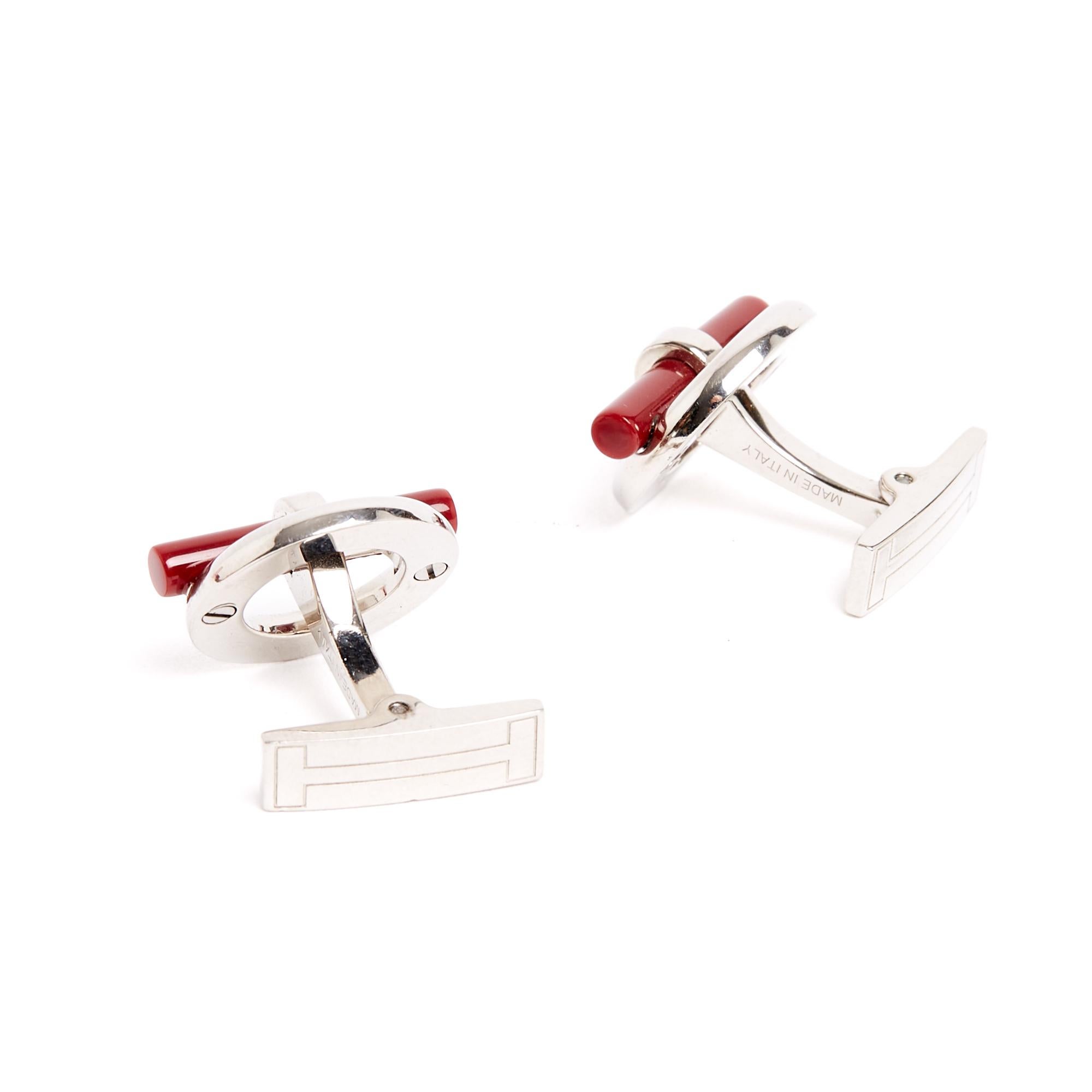 Hermès Bouton manchette Flibustier Silver Resin cufflink Flibustier Hermes In Excellent Condition For Sale In PARIS, FR