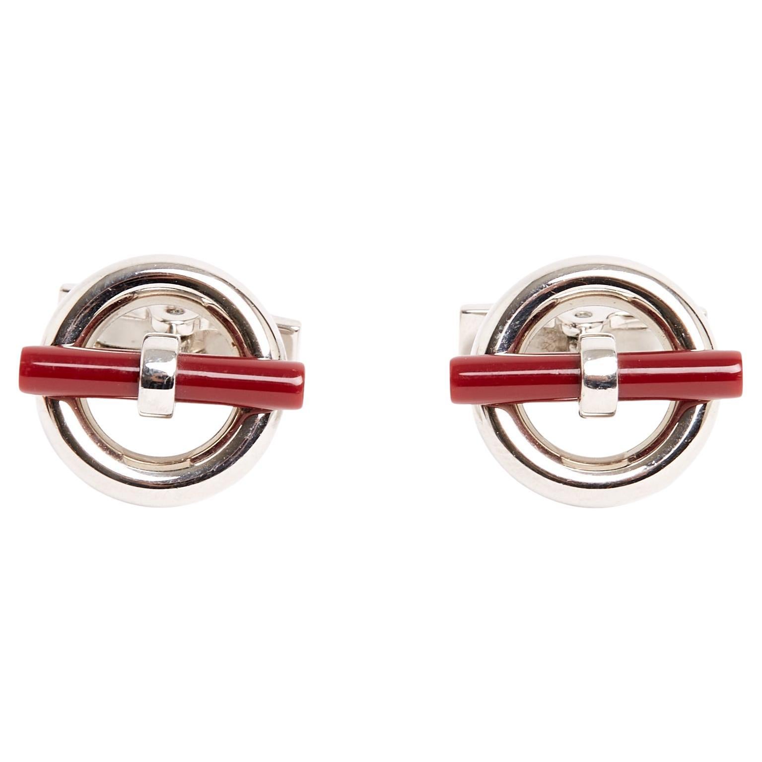 Hermès Bouton manchette Flibustier Silver Resin cufflink Flibustier Hermes For Sale