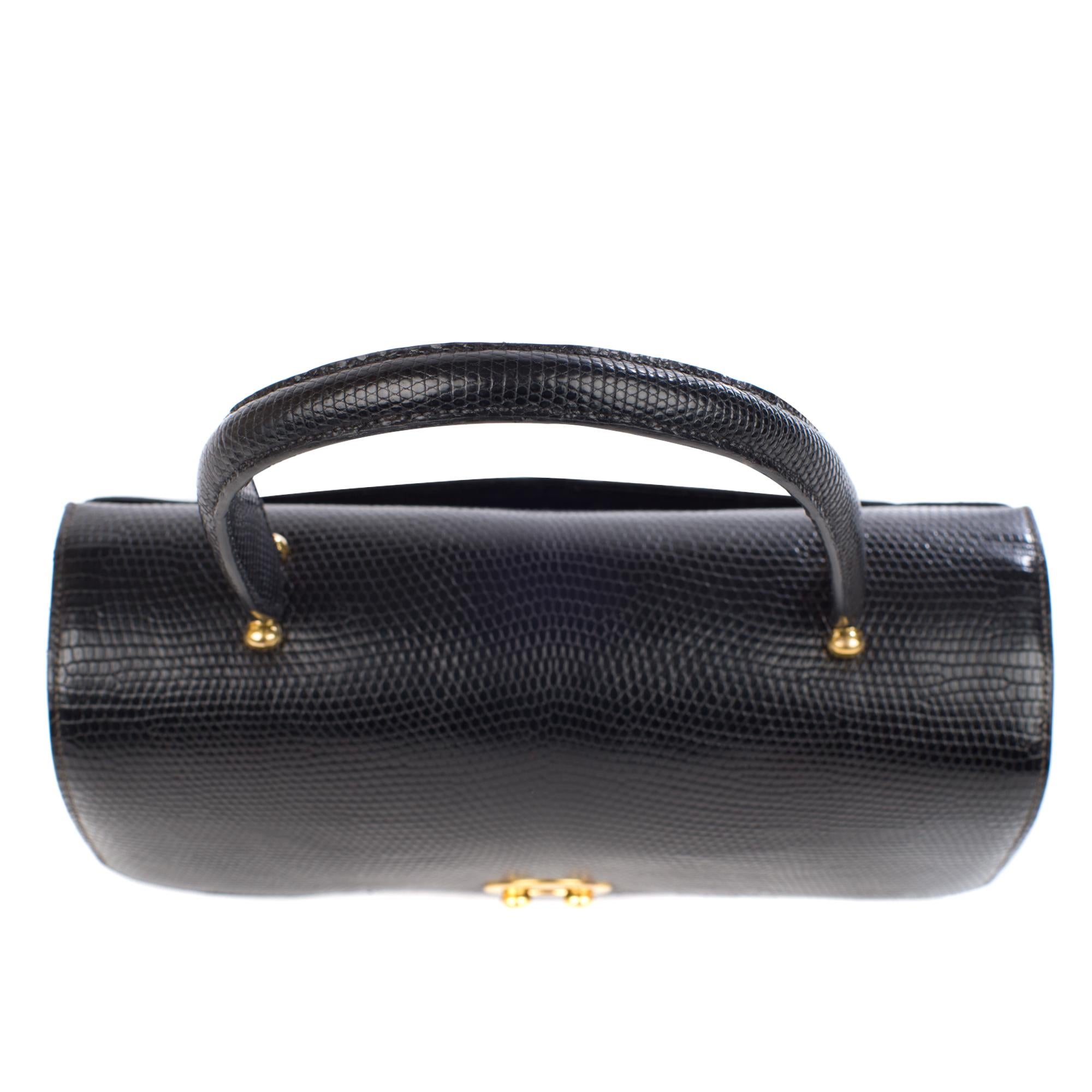 Hermes Boutonniere 26cm Black Lezard Handbag 6