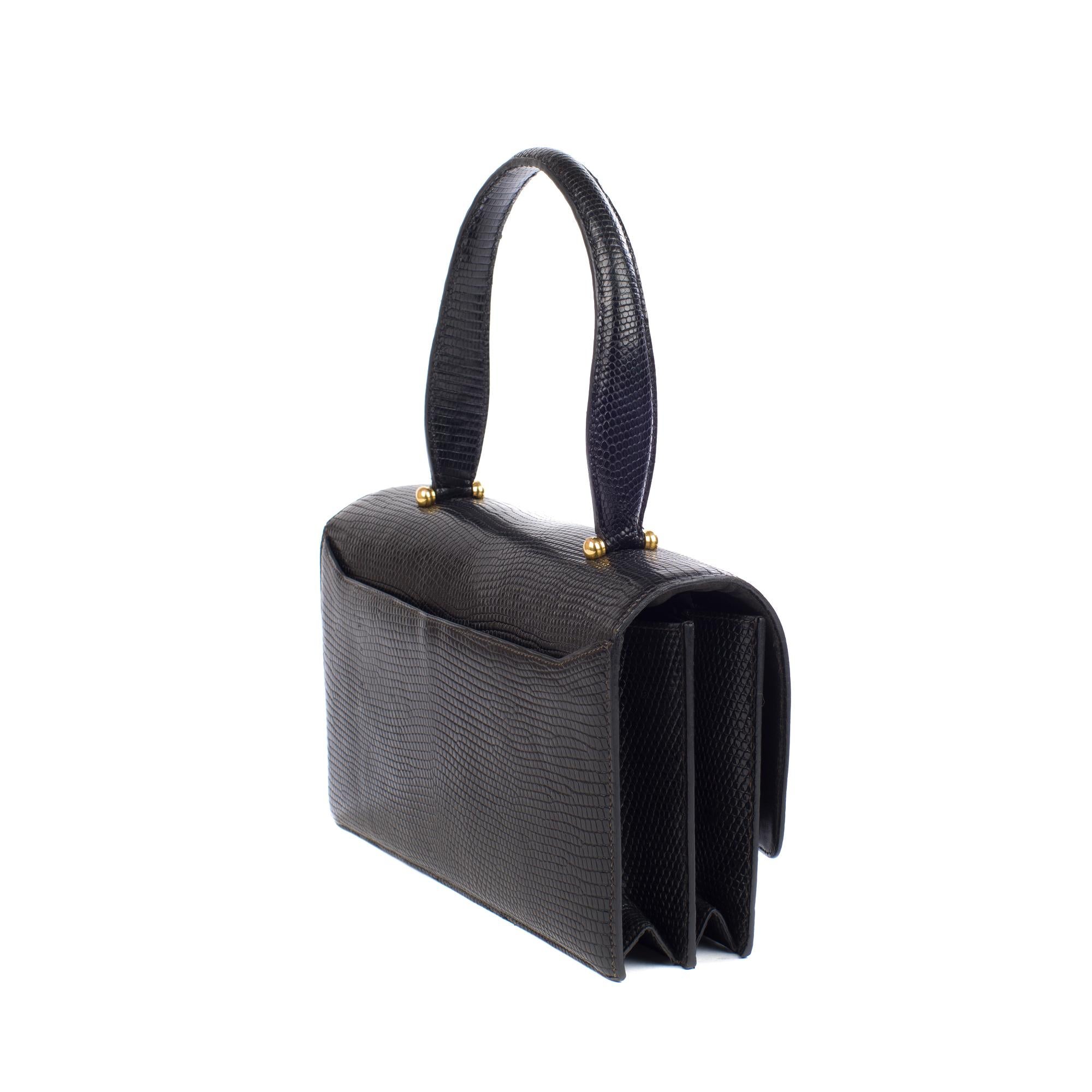 Women's Hermes Boutonniere 26cm Black Lezard Handbag