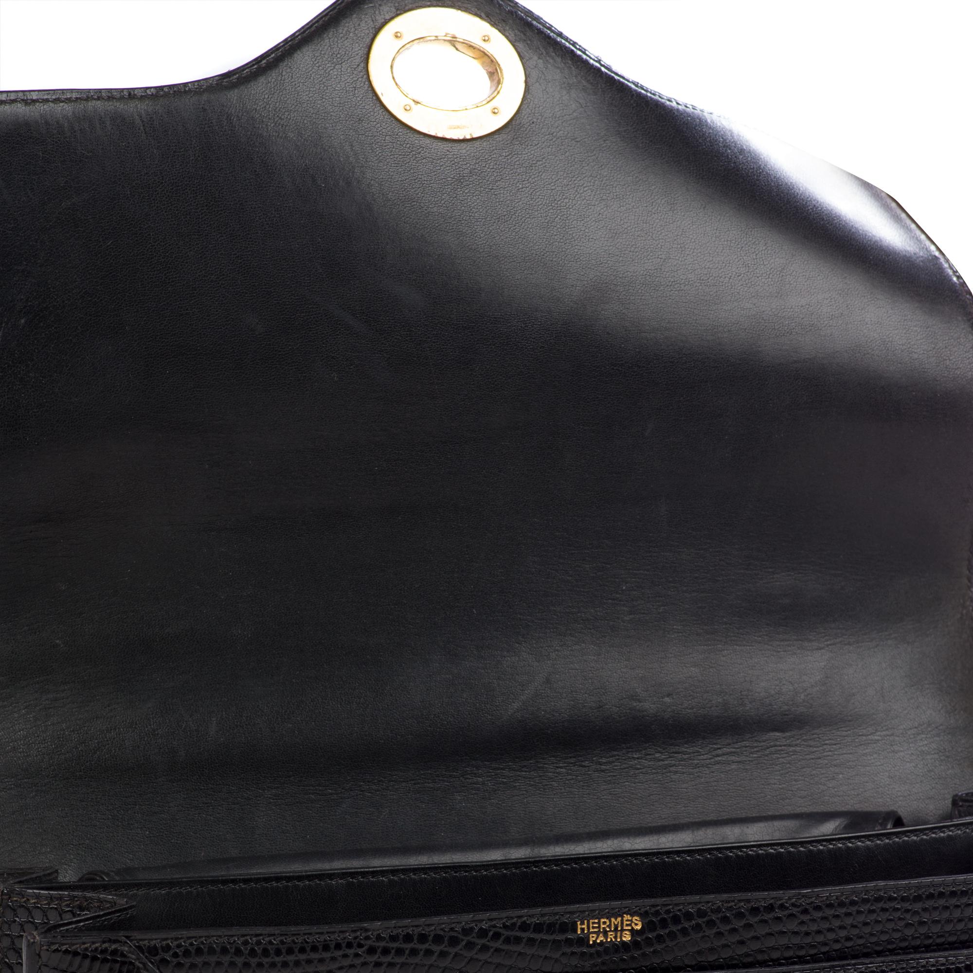 Hermes Boutonniere 26cm Black Lezard Handbag 4