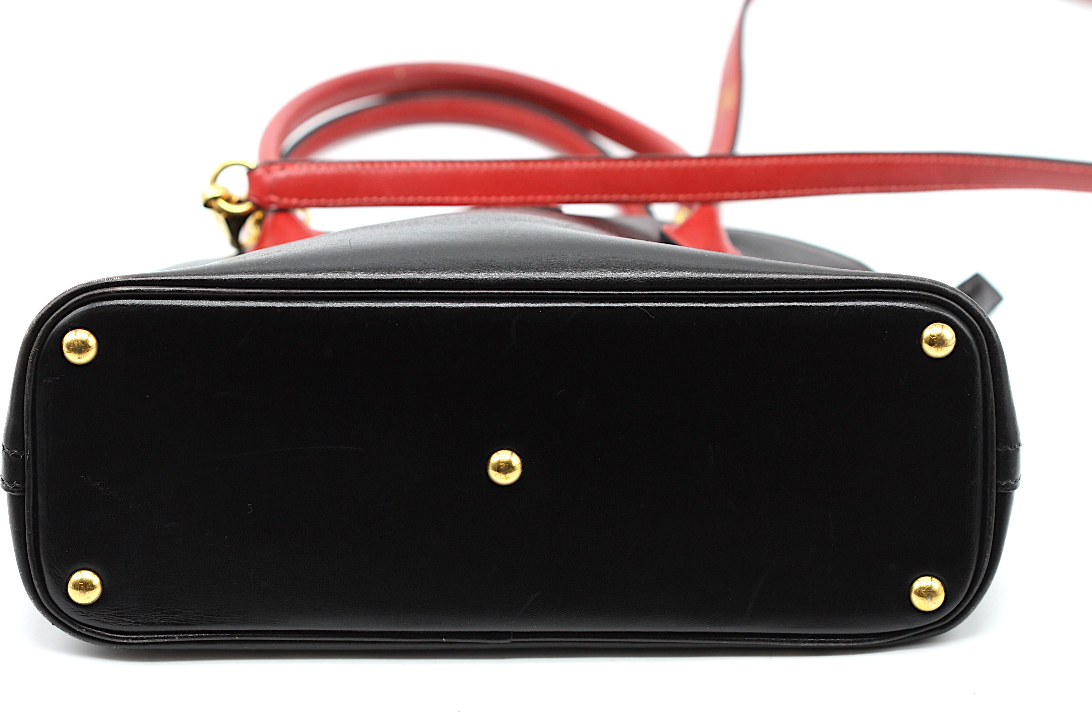 Hermes Box Calf Black and Red Leather Bolide Handbag For Sale 1