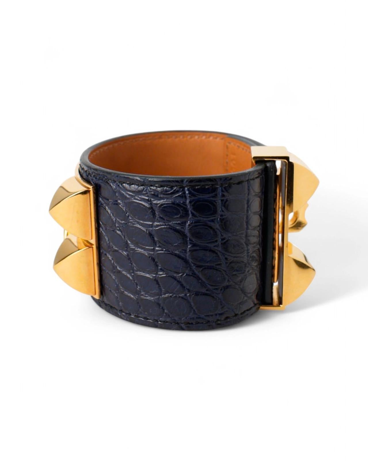 Orange Hermès Bracciale Collier De Chien Alligatore Blu in vendita