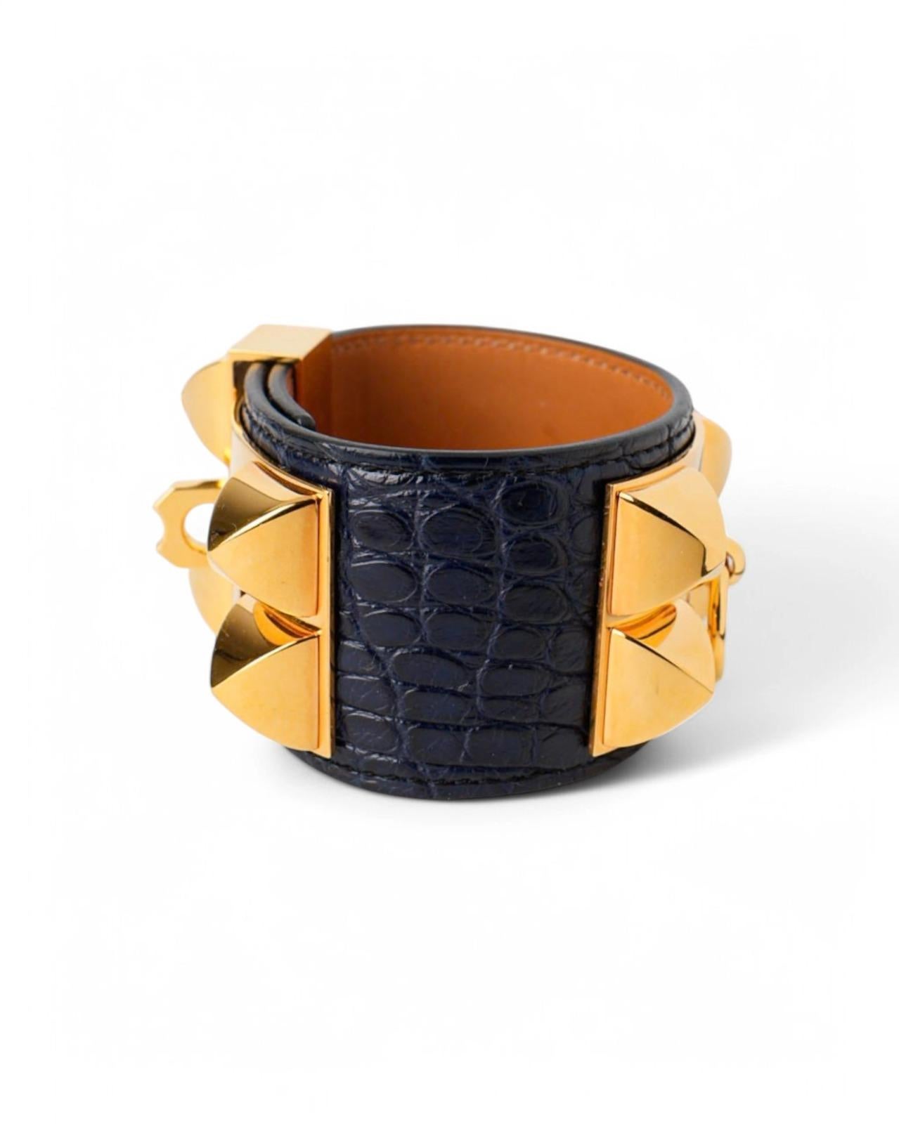 Donna Hermès Bracciale Collier De Chien Alligatore Blu in vendita