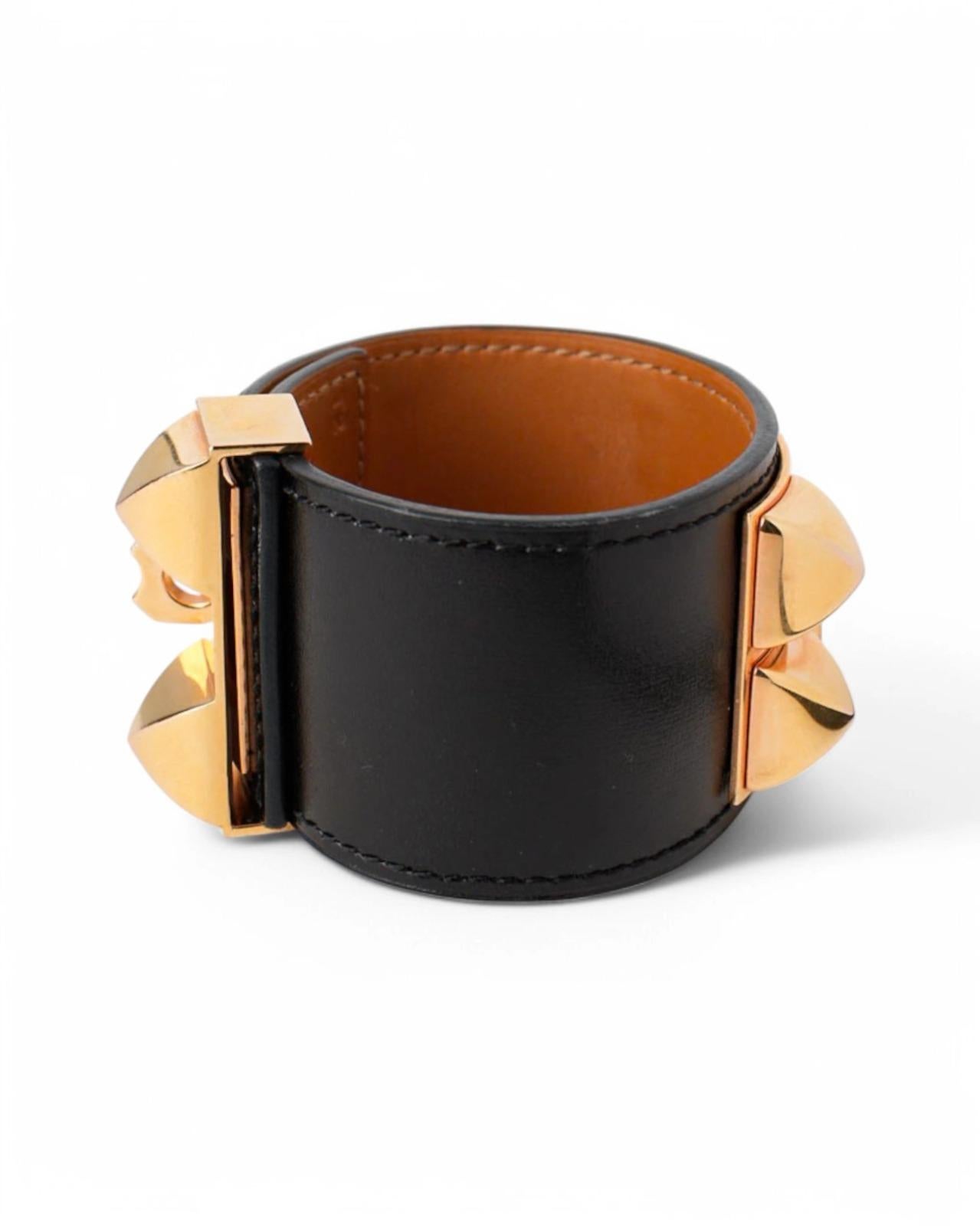 Hermès Pulsera Collier De Chien Box Becerro Negro Beige en venta