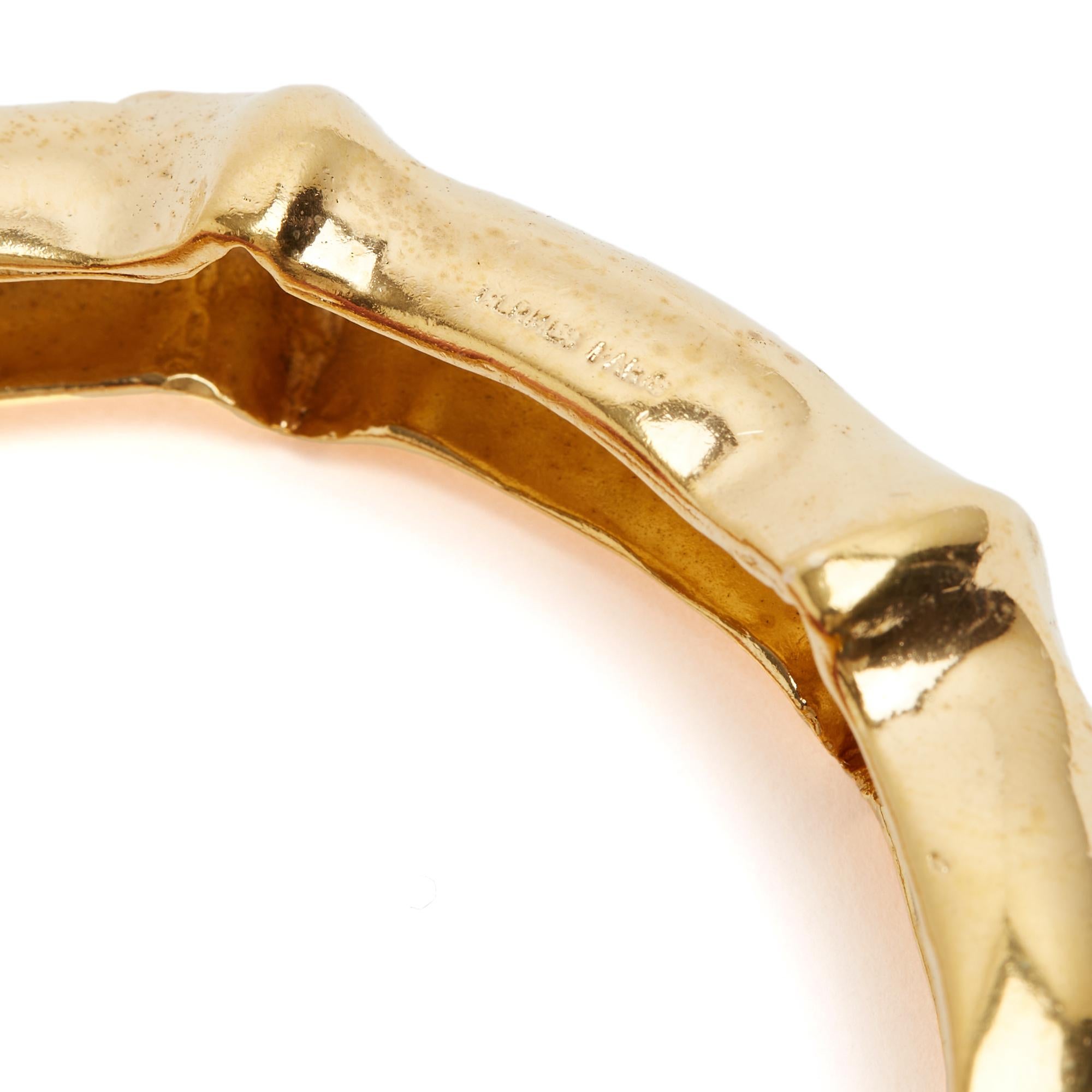Hermès Bracelet Bambou circa 1990 Golden Metal Bamboo Bangle Bracelet Hermes In Excellent Condition For Sale In PARIS, FR