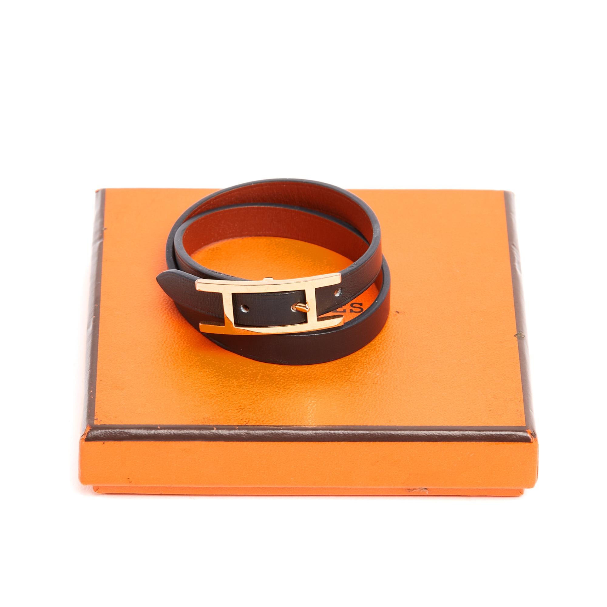Femenino o masculino Hermès Pulsera Behapi doble Tour T1 Pulsera Behapi de cuero negro XS Hermes en venta