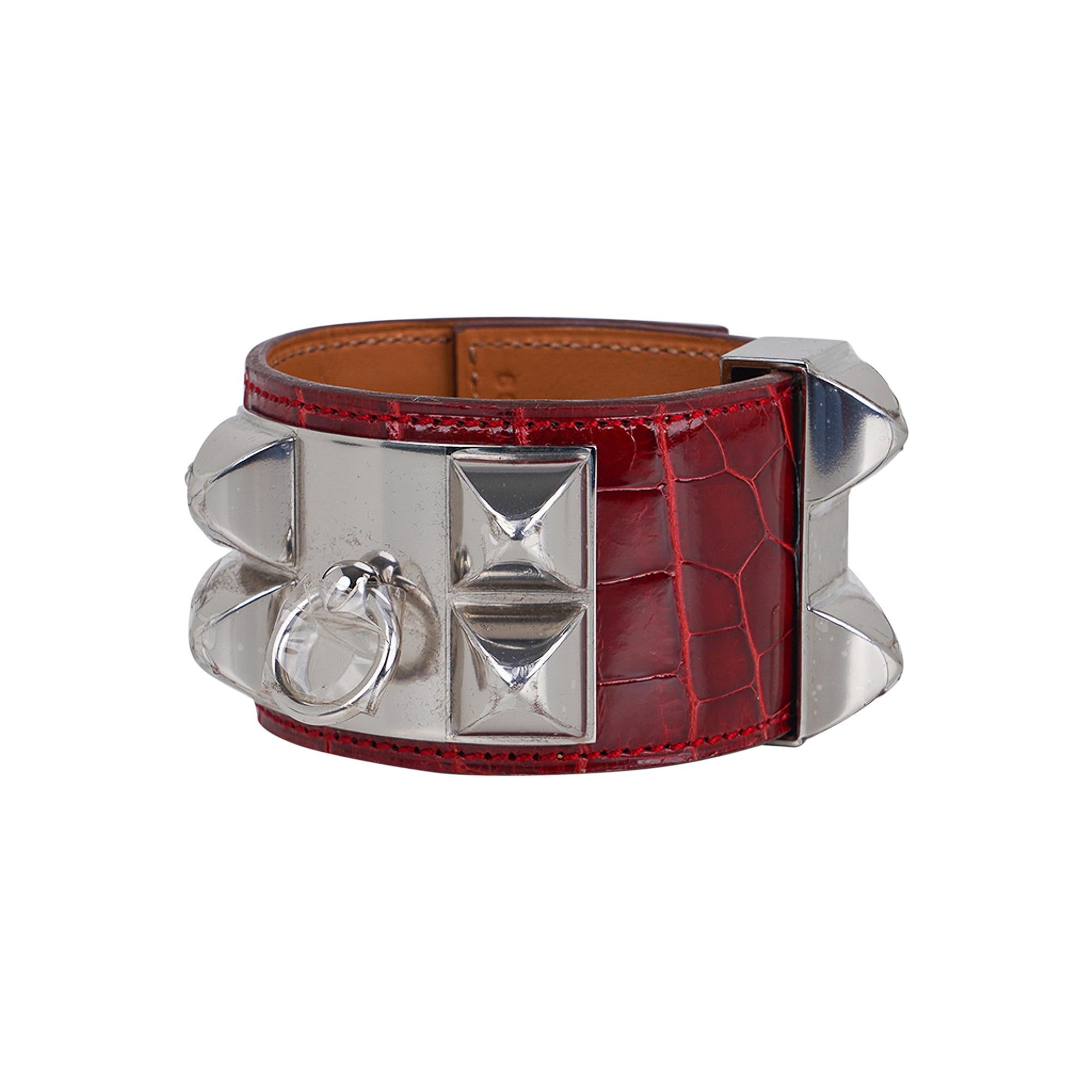 Bracelet Collier de Chien Hermès CDC Collier de Chien en alligator rouge vif S Neuf - En vente à Miami, FL