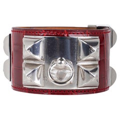 Hermes Bracelet CDC Collier de Chien Cuff Rouge Vif Alligator S