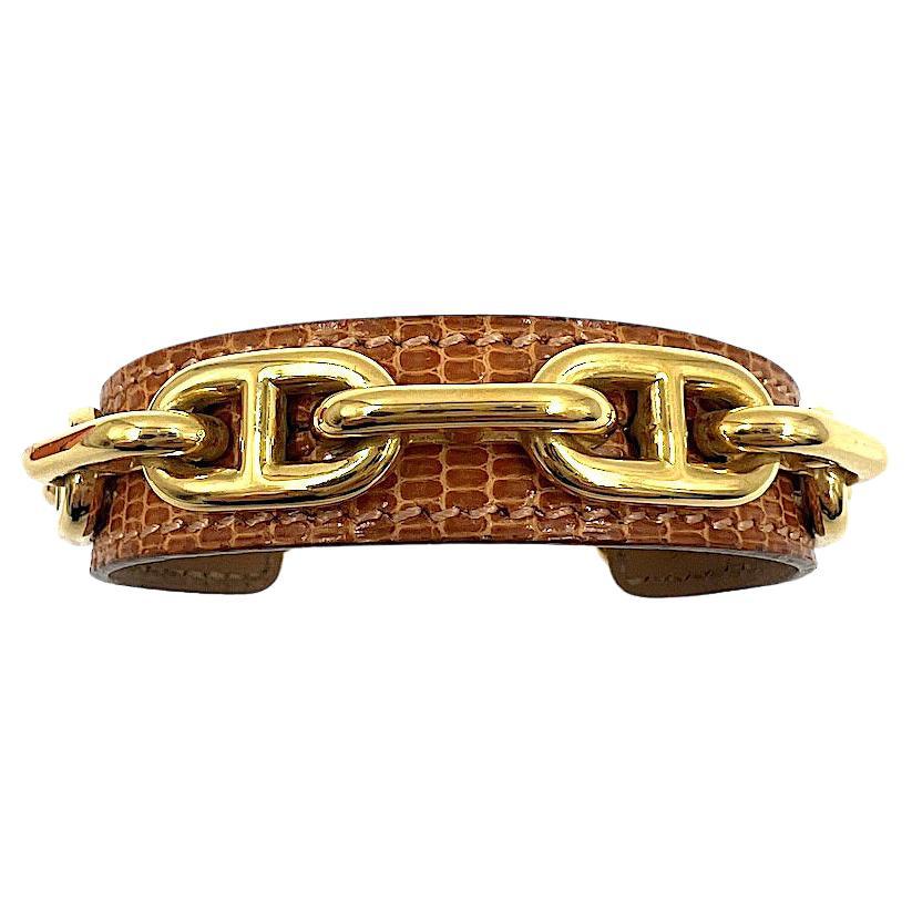HERMES Bracelet Chaine d'Ancre in Gold Leather and Gilt Metal
