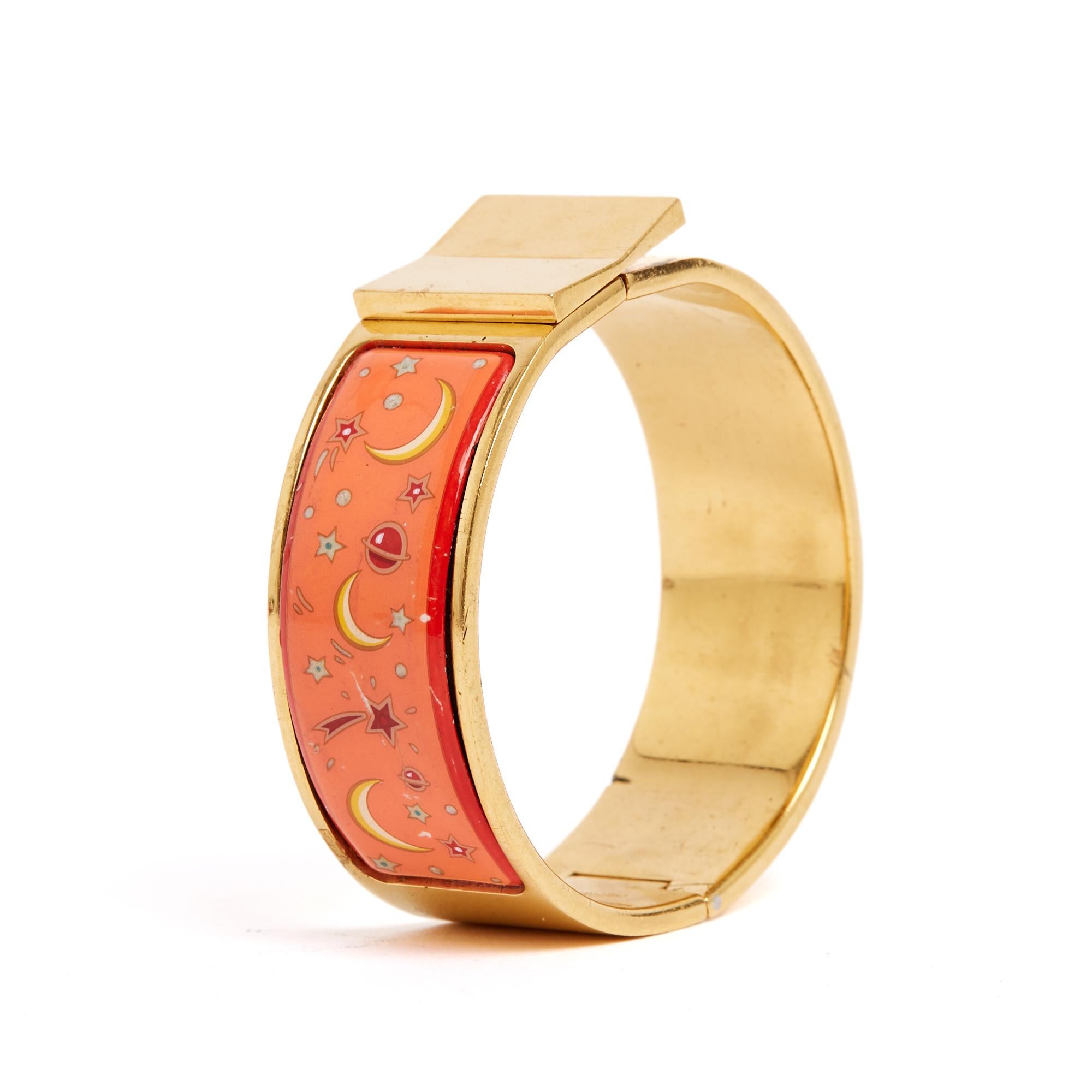 Women's or Men's Hermès Bracelet Clic Clac Large T2 Orange Enamel Golden Metal Bracelet PM Hermes For Sale