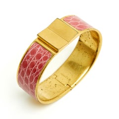 Hermès Bracelet Clic Clac Large TGM Pink Leather Golden Metal Bracelet XL Hermes