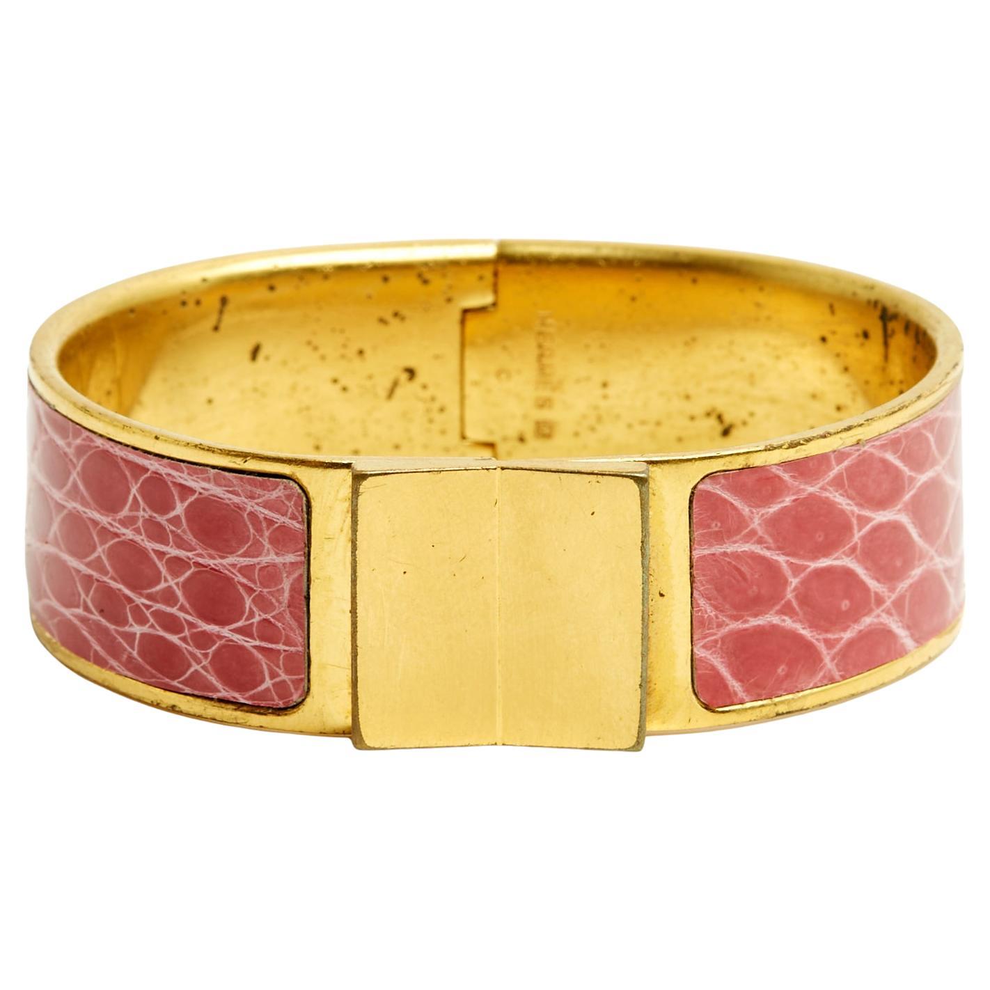 Hermès Bracelet Clic Clac Large TGM Pink Leather Golden Metal Bracelet XL Hermes im Angebot