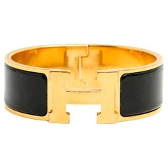 Hermès Pulsera Clic H Grande GM Esmalte negro Metal dorado Pulsera Clic H Hermes