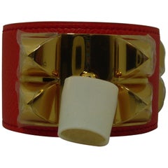 Hermès bracelet "Collier de chien" in epsom leather orange poppy, new never worn