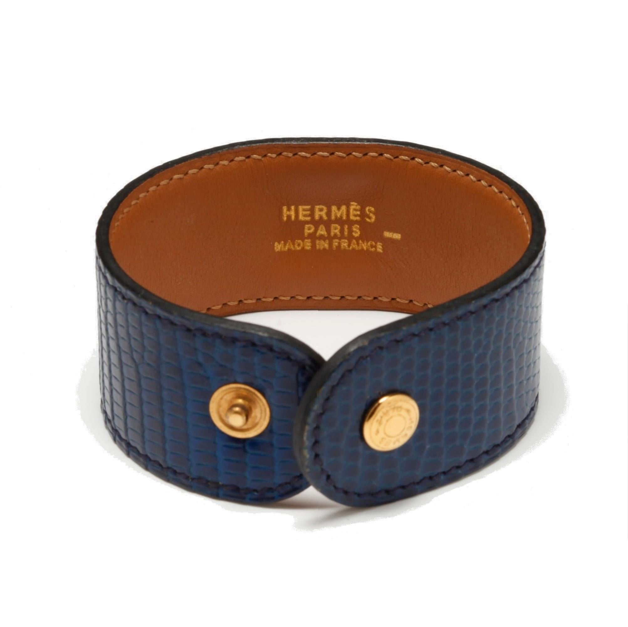 Hermès Bracelet Manchette Medor Collier de chien Cuir bleu en vente 1