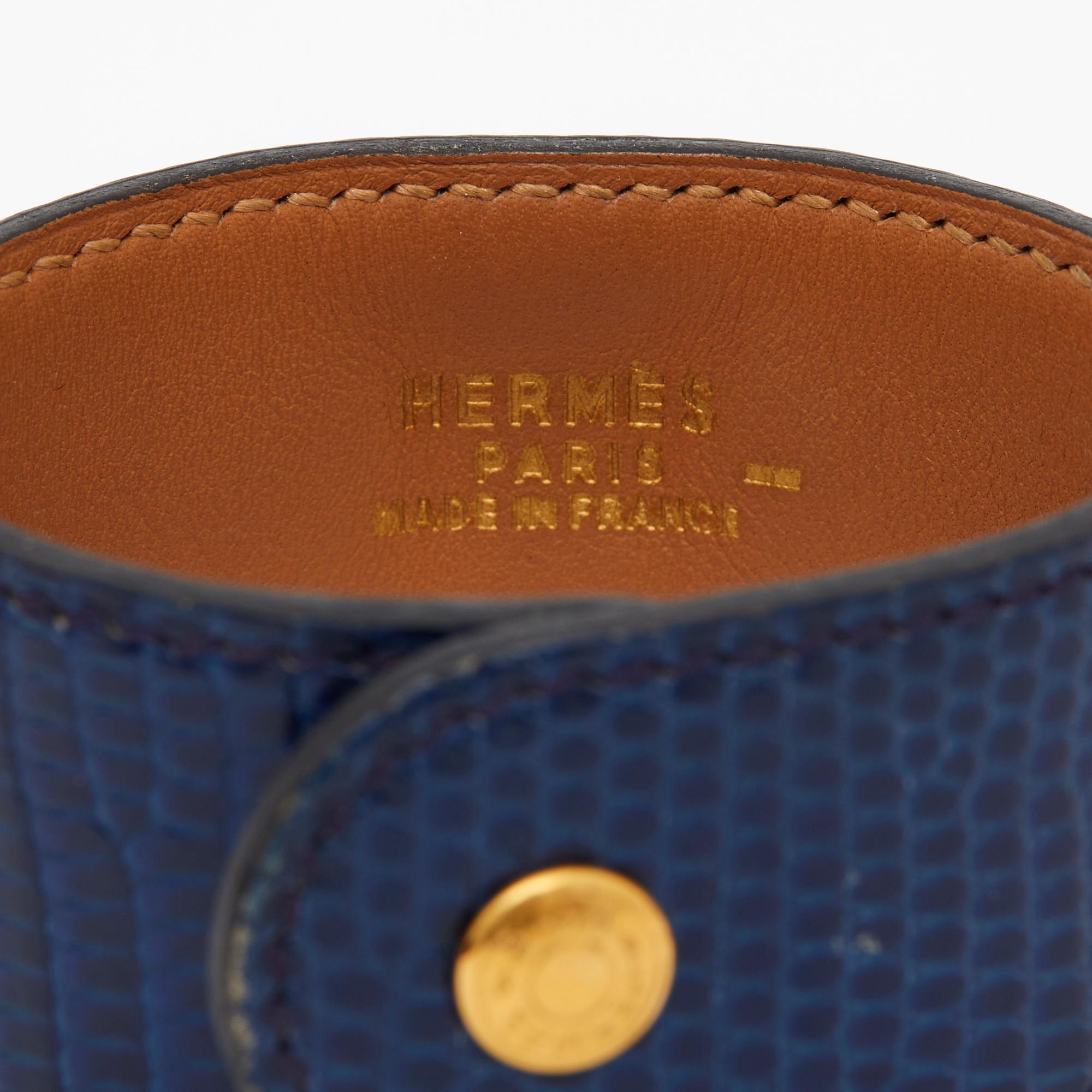 Hermès Bracelet Manchette Medor Collier de chien Cuir bleu en vente 2