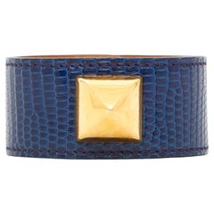 Vintage Hermès Bracelet Cuff Medor Collier de chien Leather blue