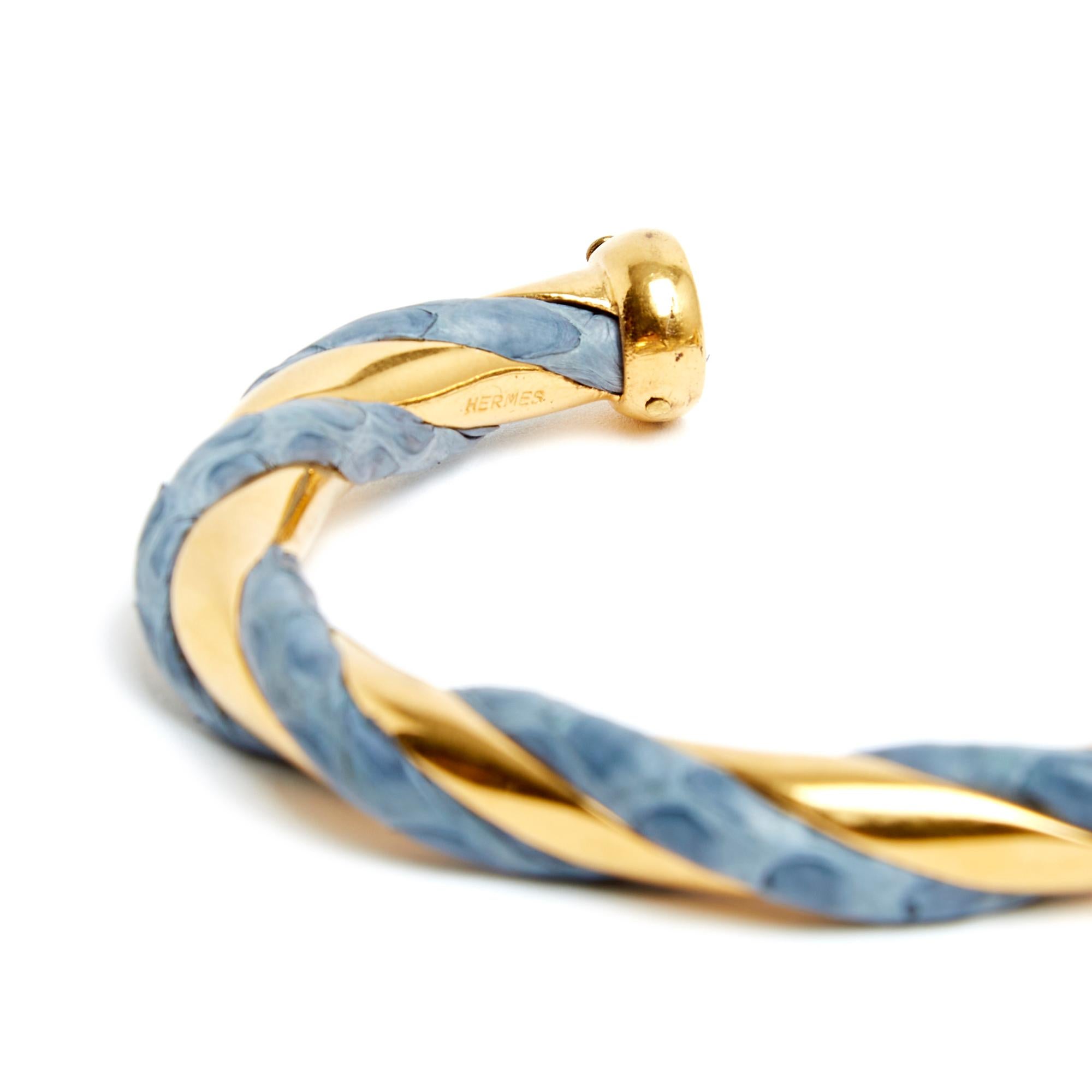 Hermès Bracelet Cuff Torsade Leather Blue In Good Condition In PARIS, FR