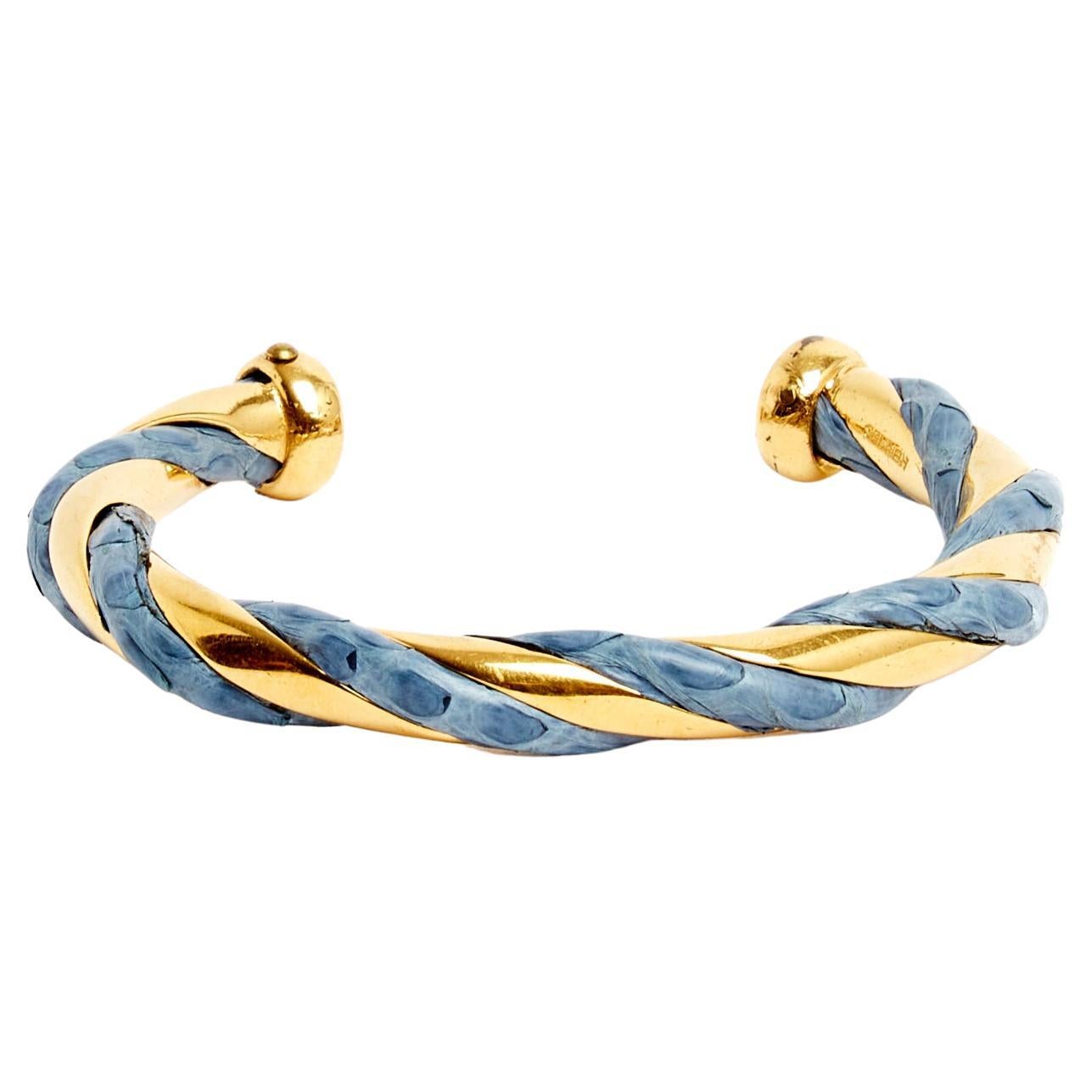 Hermès Bracelet Cuff Torsade Leather Blue