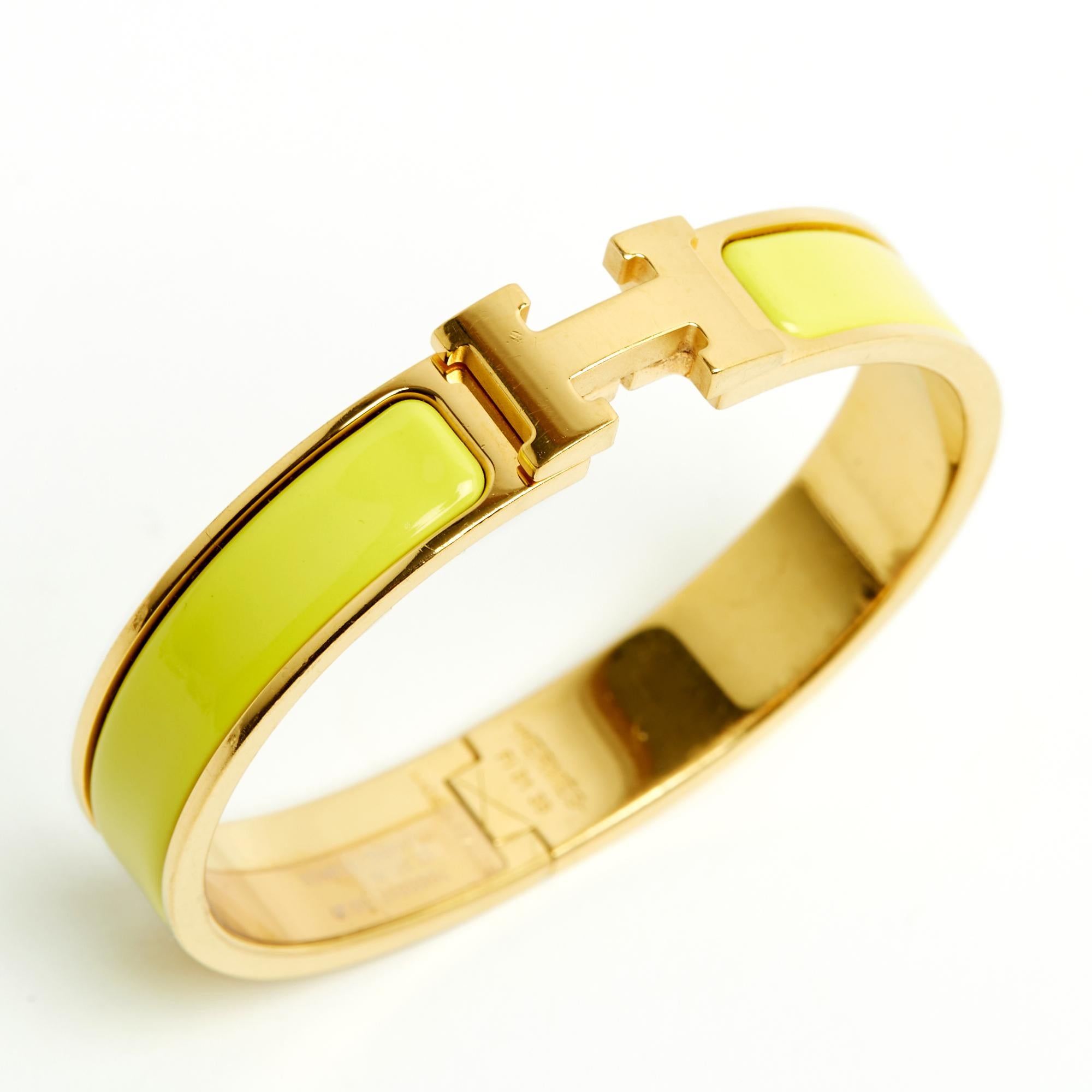 Hermès Bracelet Dore Fin GM Clic Clac H Tennis Yellow Enamel