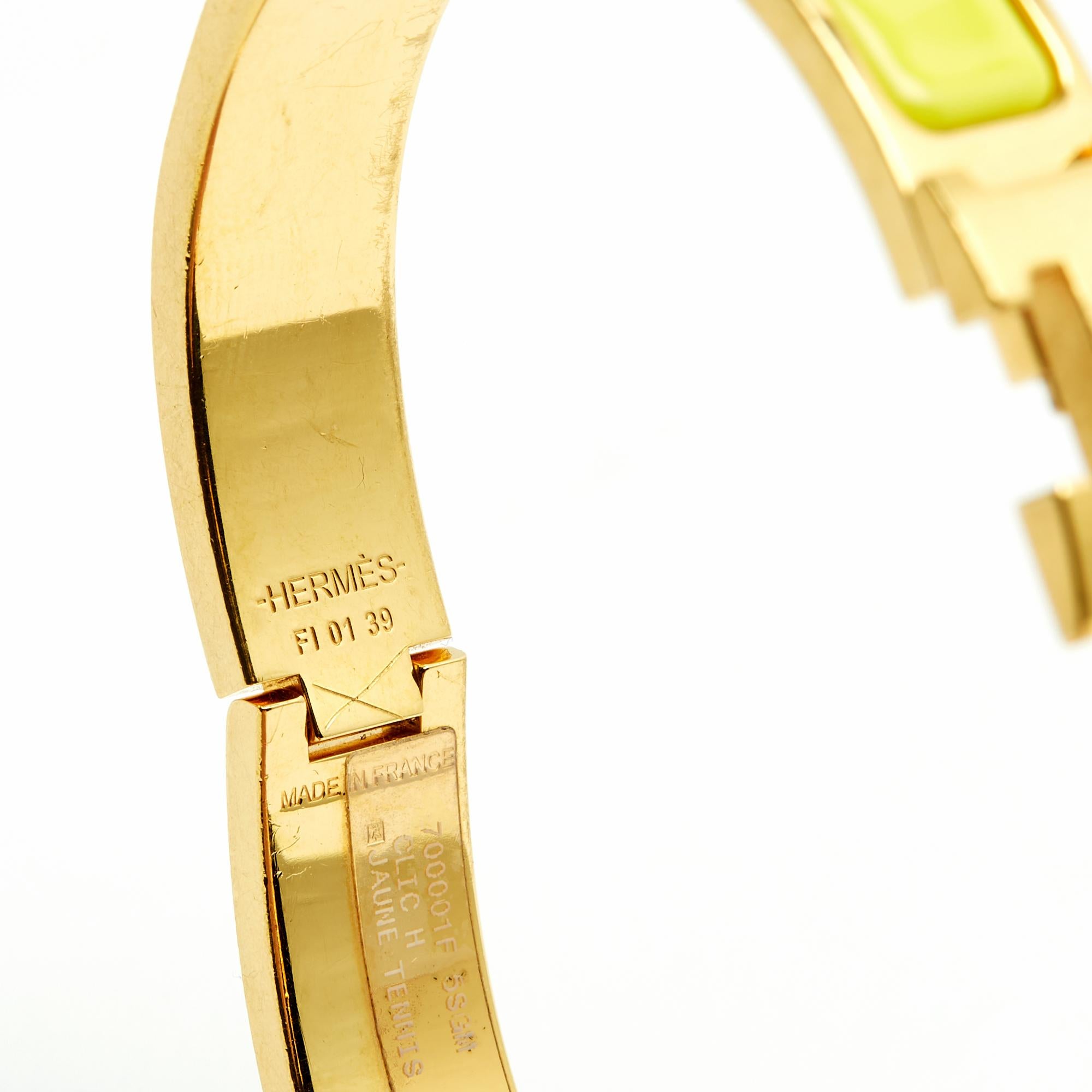 Hermès Bracelet Dore Fin GM Clic Clac H Tennis Yellow Enamel