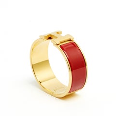 Hermès Bracelet Dore Rouge Clic Clac H Golden Metal Red Enamel Bracelet Hermes