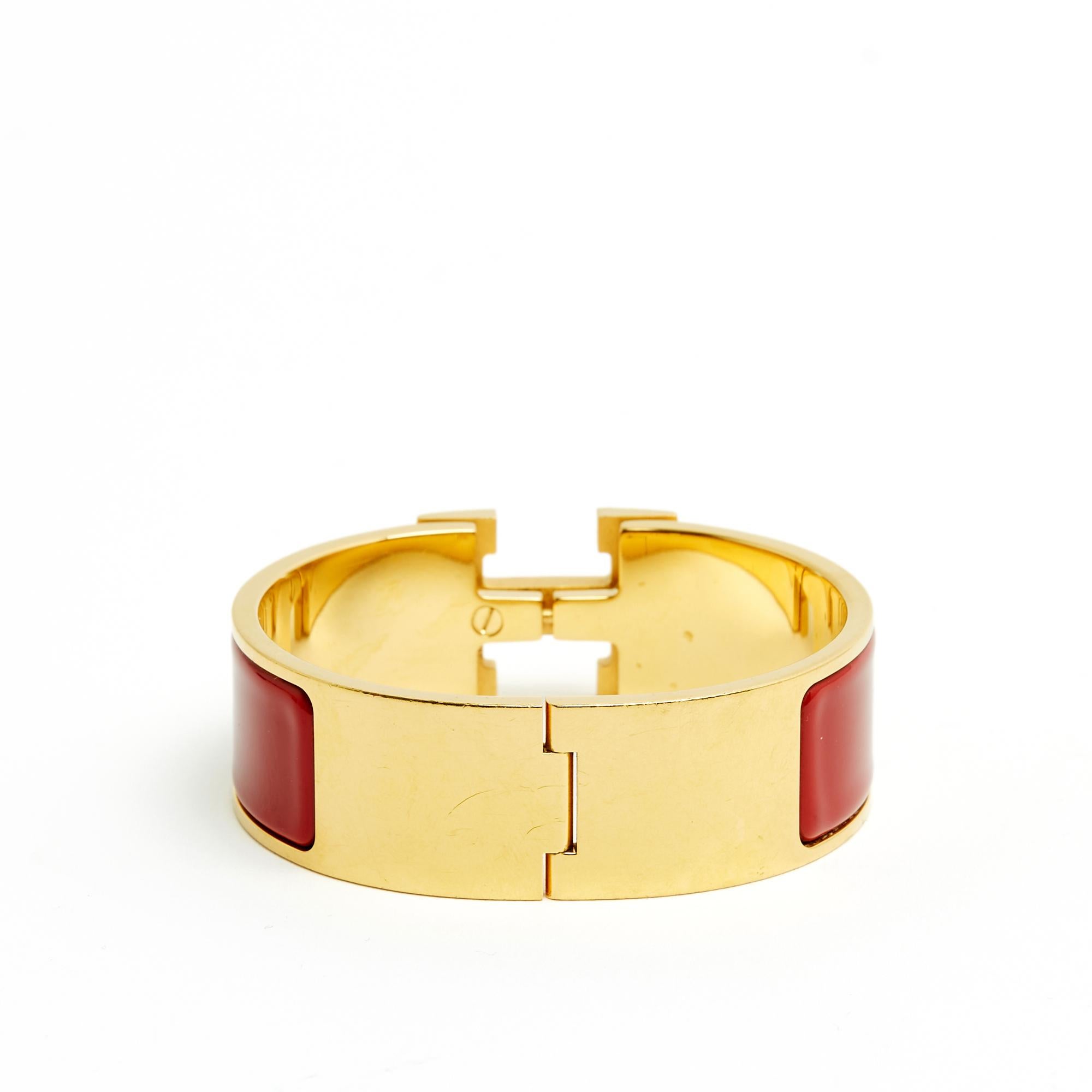 Hermès Pulsera Dore Rouge Clic Clac H Metal dorado Esmalte rojo Pulsera Hermes en venta 1